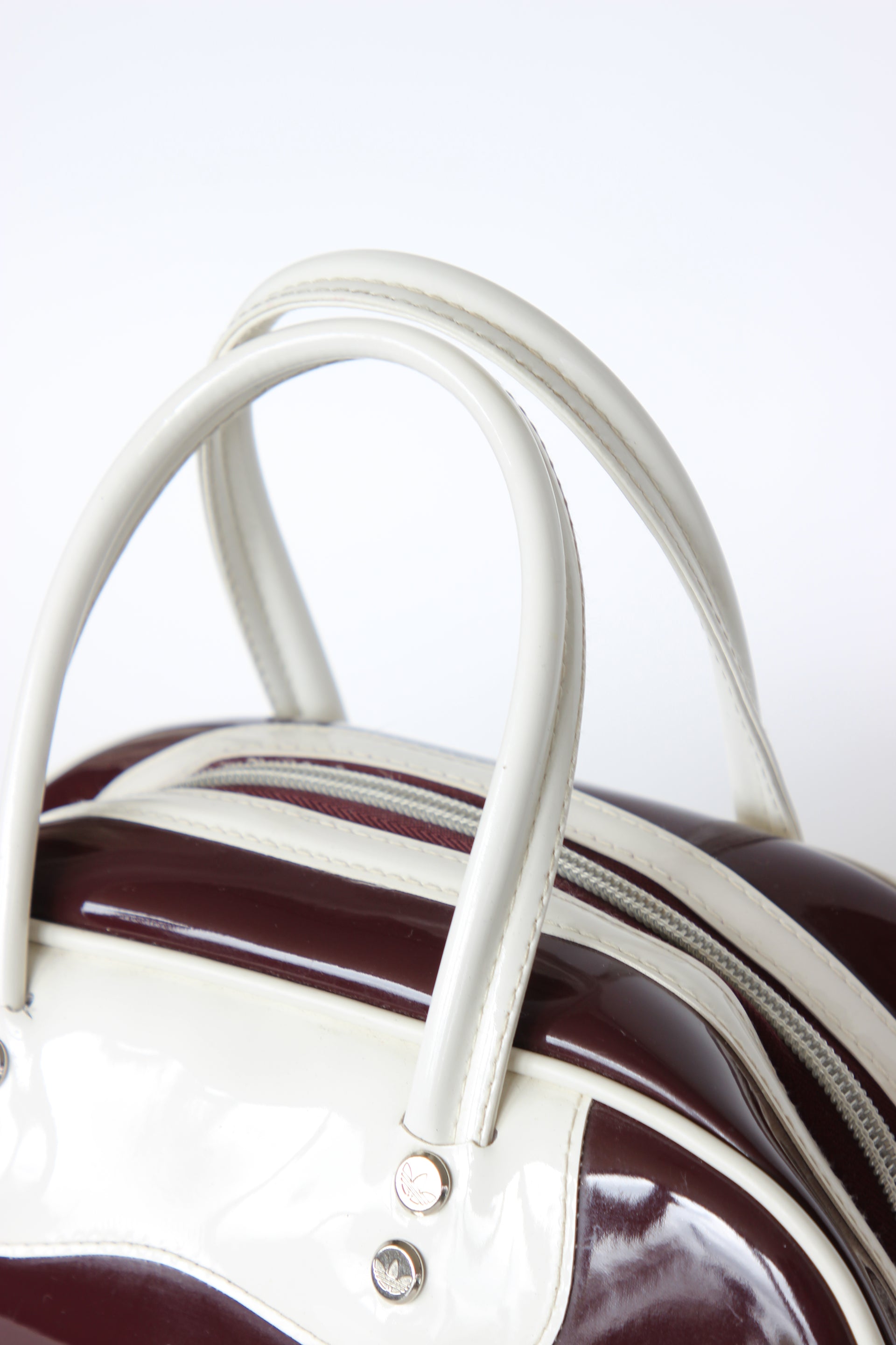 1990s Vintage Burgundy and Ivory Adidas Vinyl Top Handle Bag