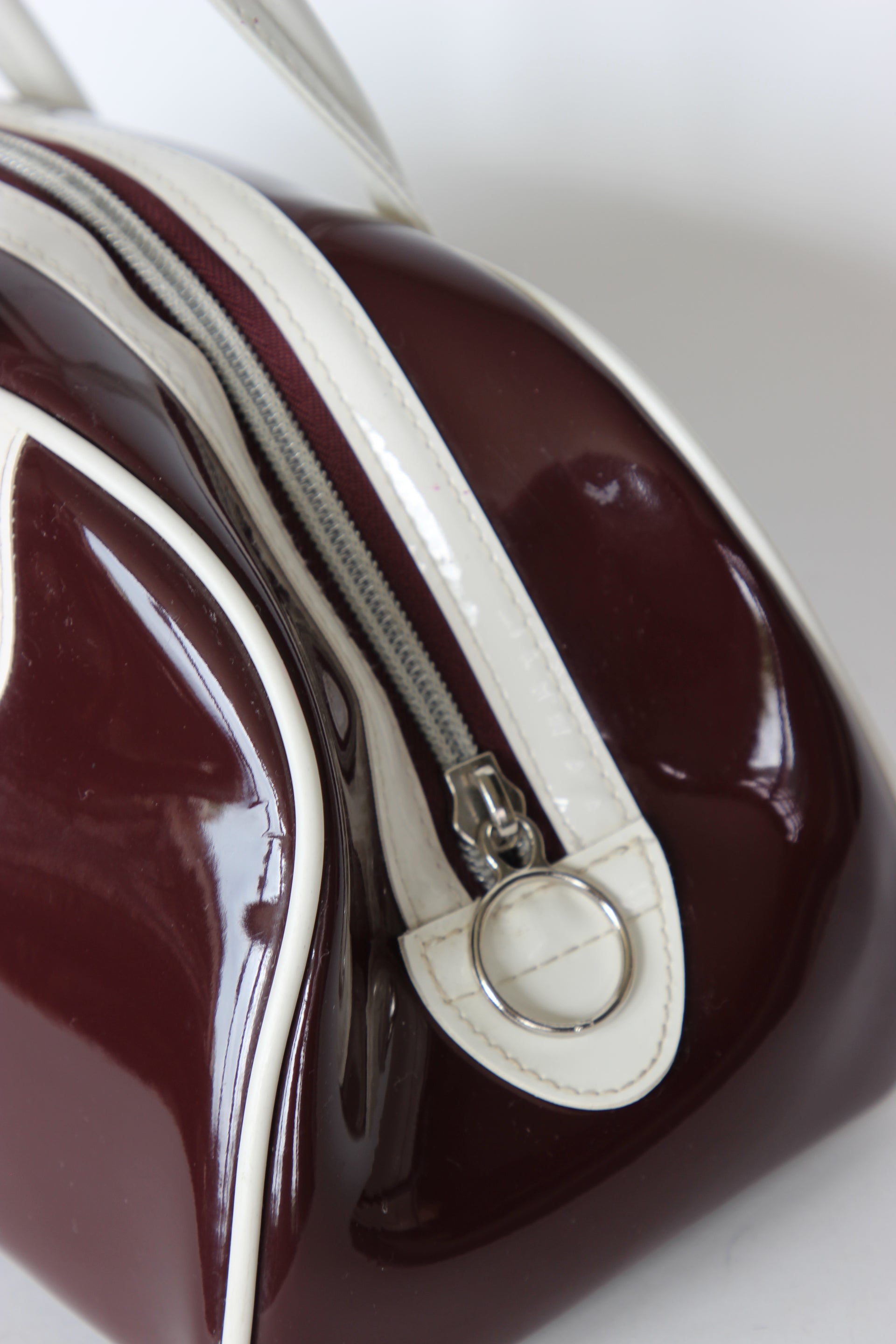 1990s Vintage Burgundy and Ivory Adidas Vinyl Top Handle Bag