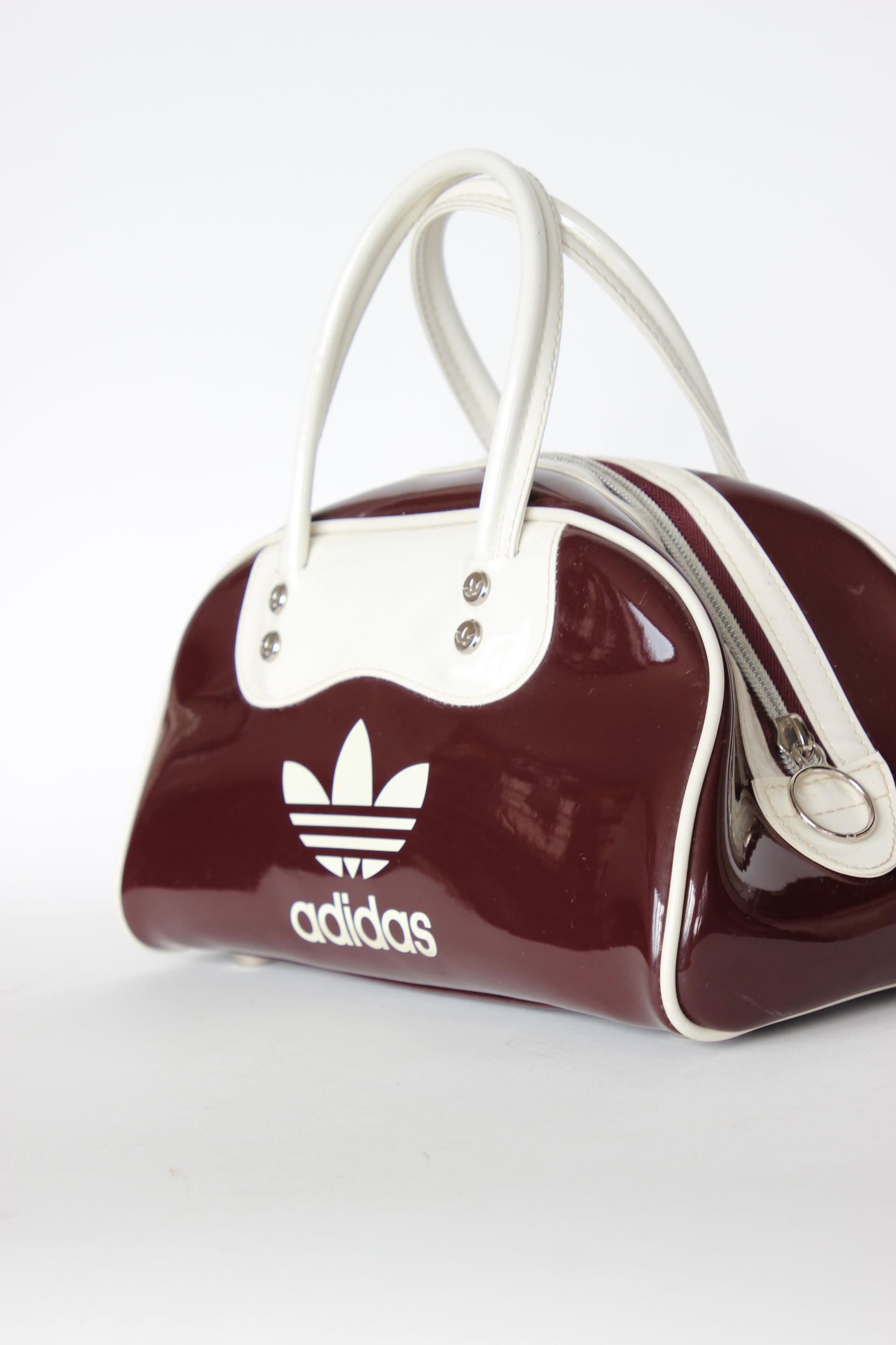 1990s Vintage Burgundy and Ivory Adidas Vinyl Top Handle Bag