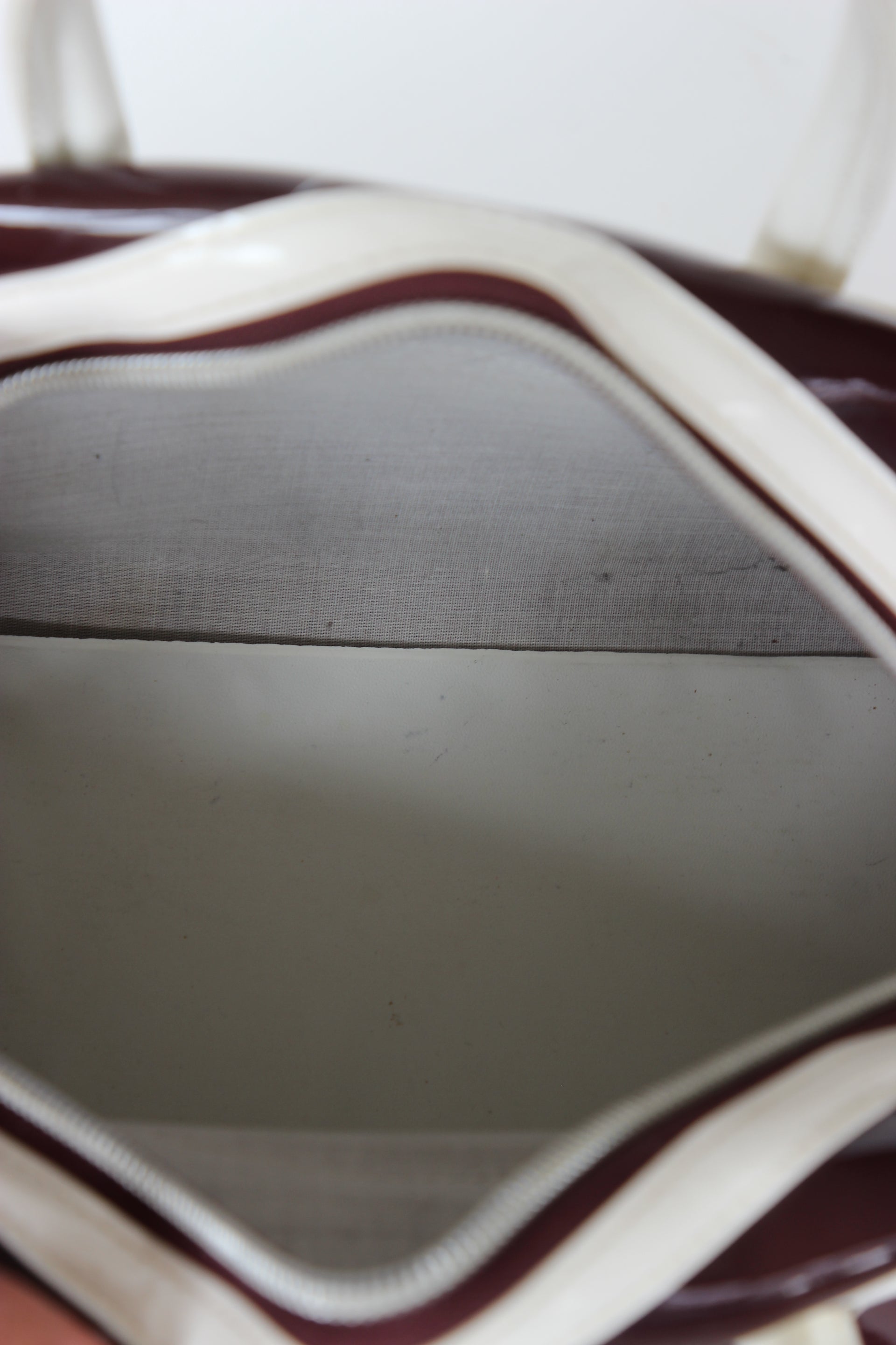 1990s Vintage Burgundy and Ivory Adidas Vinyl Top Handle Bag