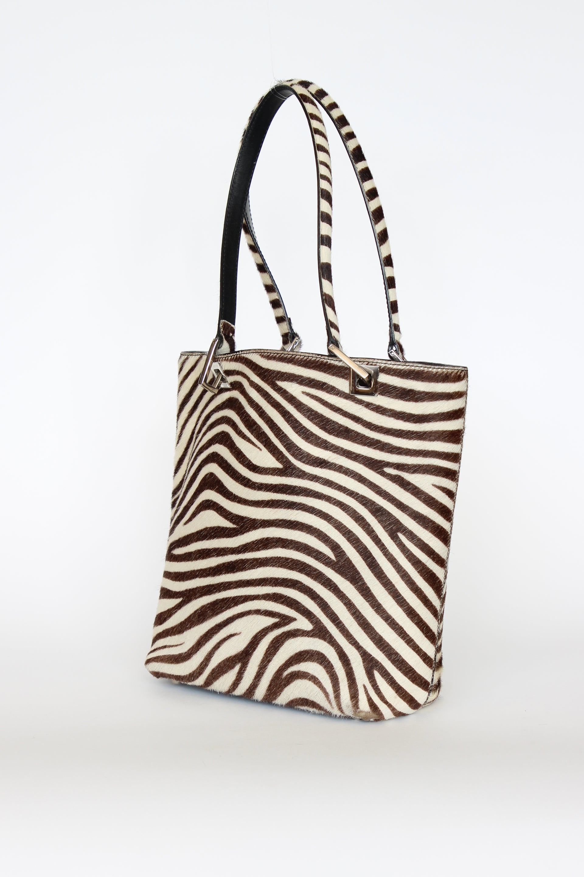 Vintage Mancinelli Milano Zebra Pattern Fur Shopper Bag