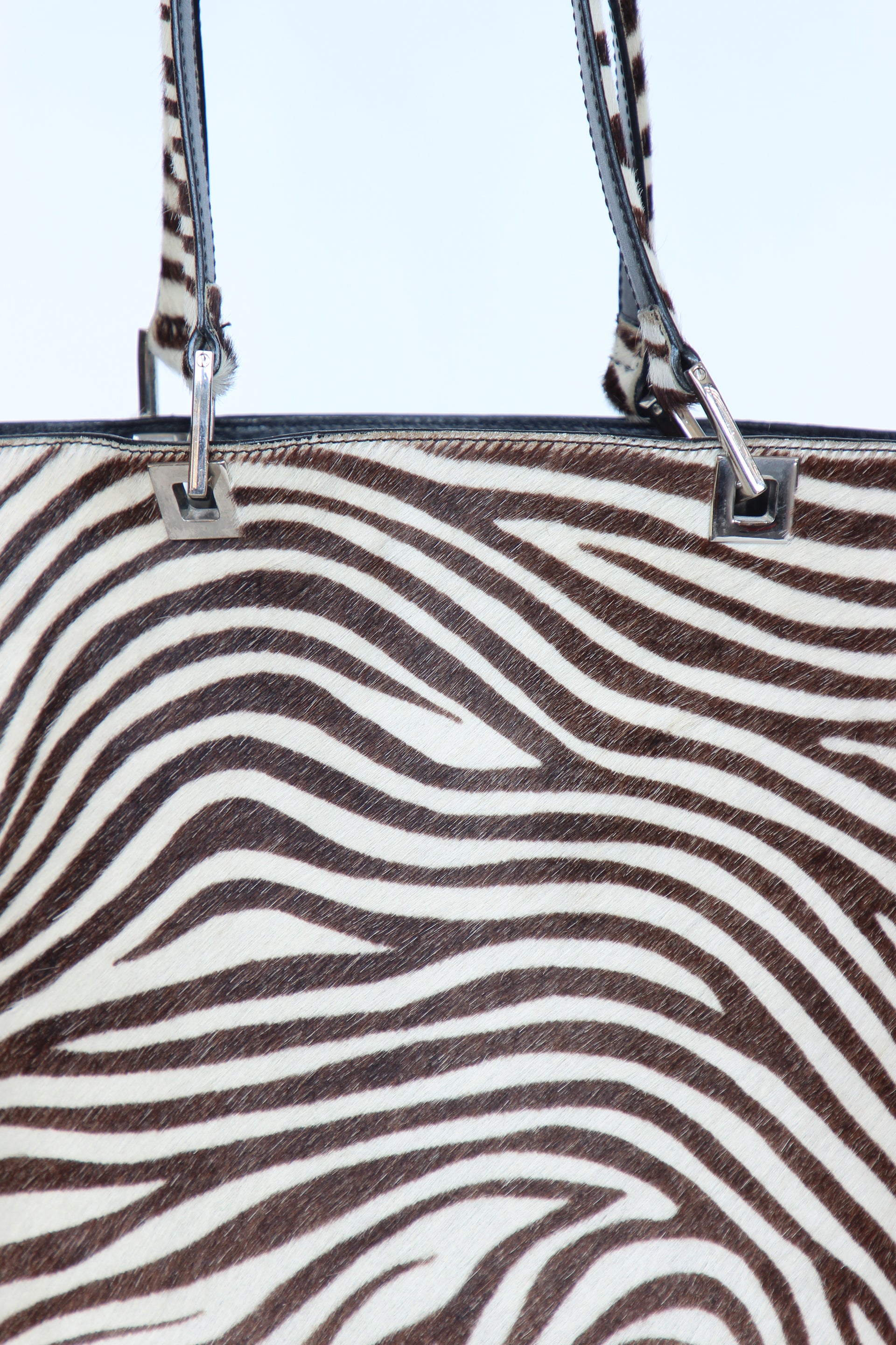 Vintage Mancinelli Milano Zebra Pattern Fur Shopper Bag