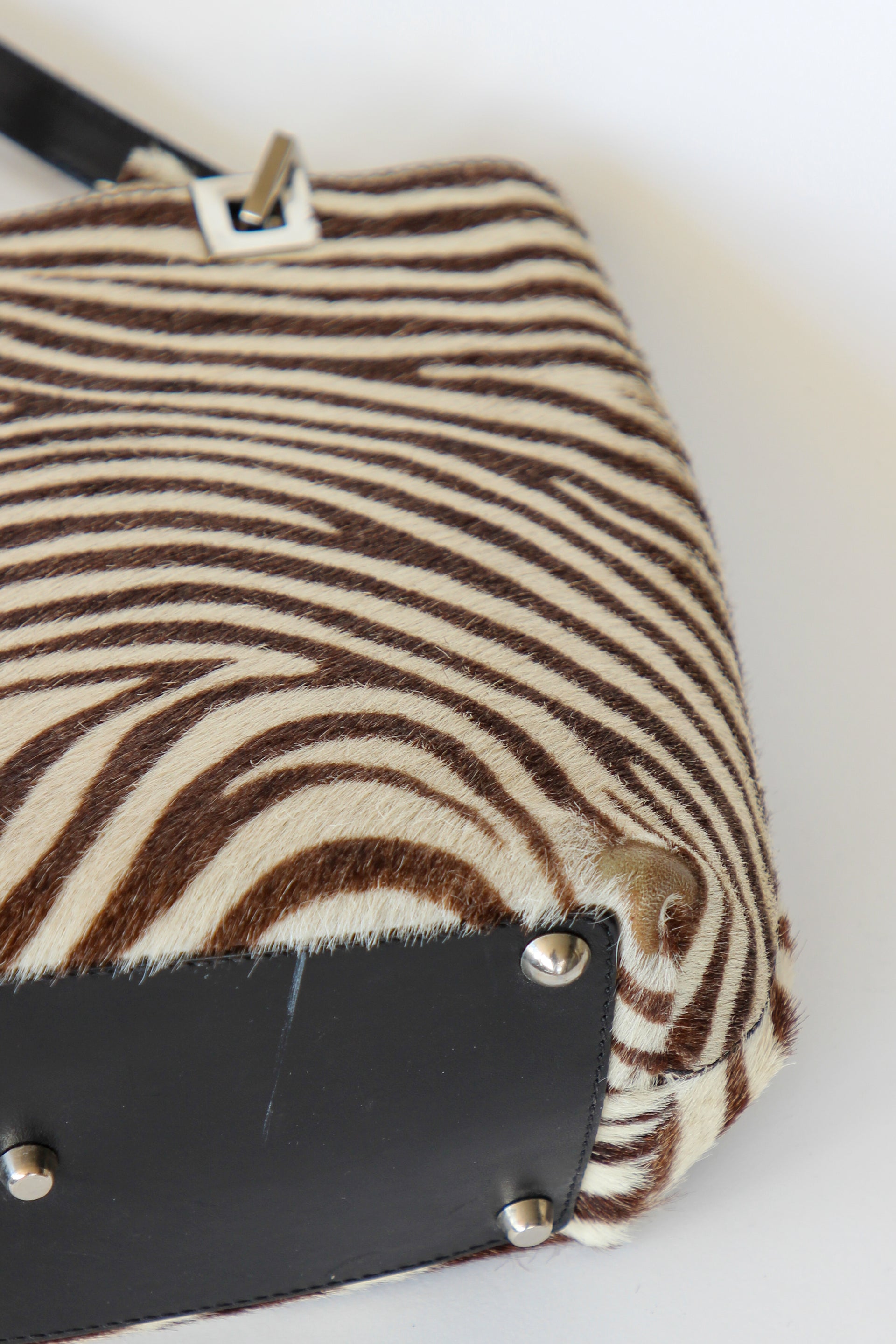 Vintage Mancinelli Milano Zebra Pattern Fur Shopper Bag