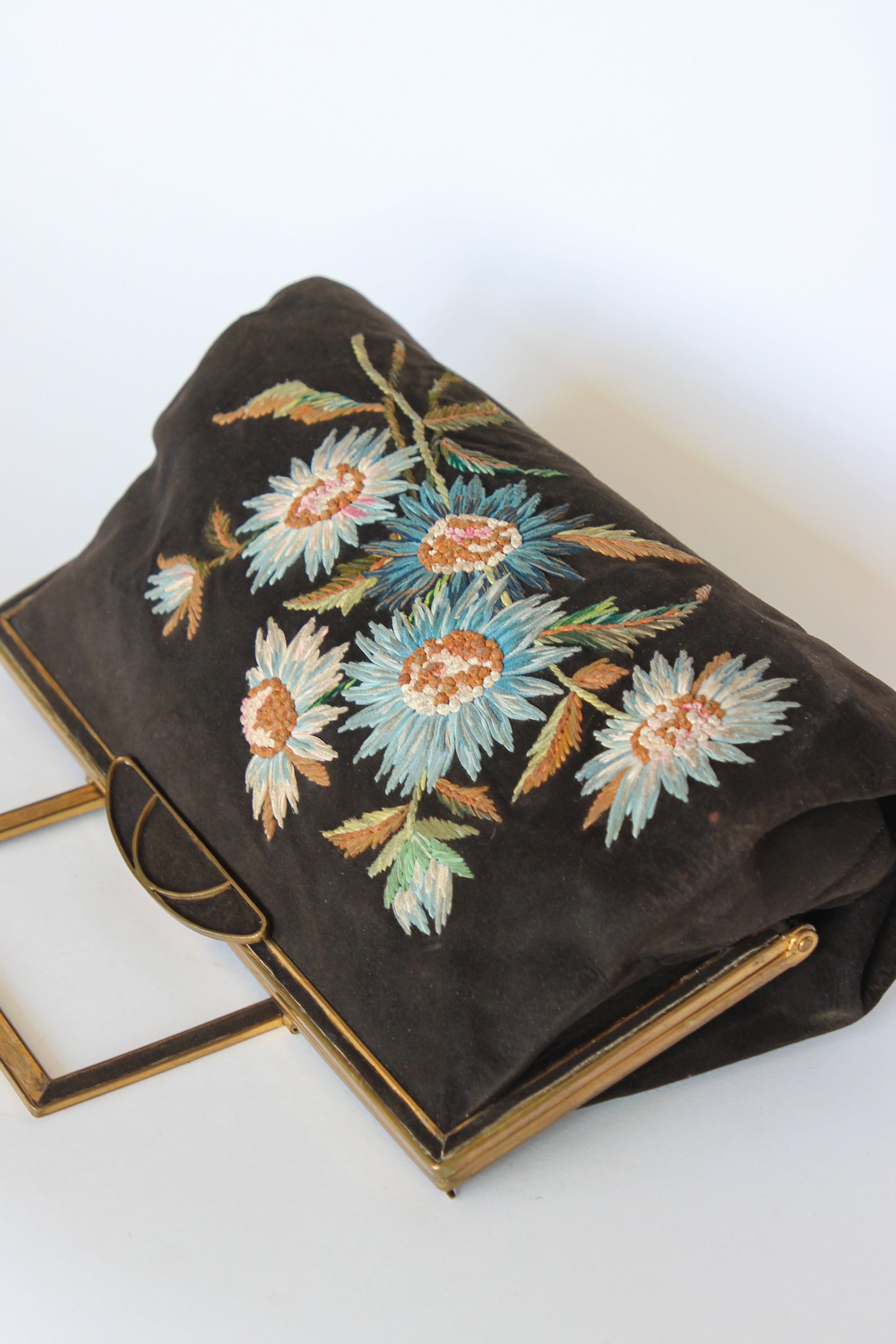 1930s Brown Suede Leather Top Handle Bag