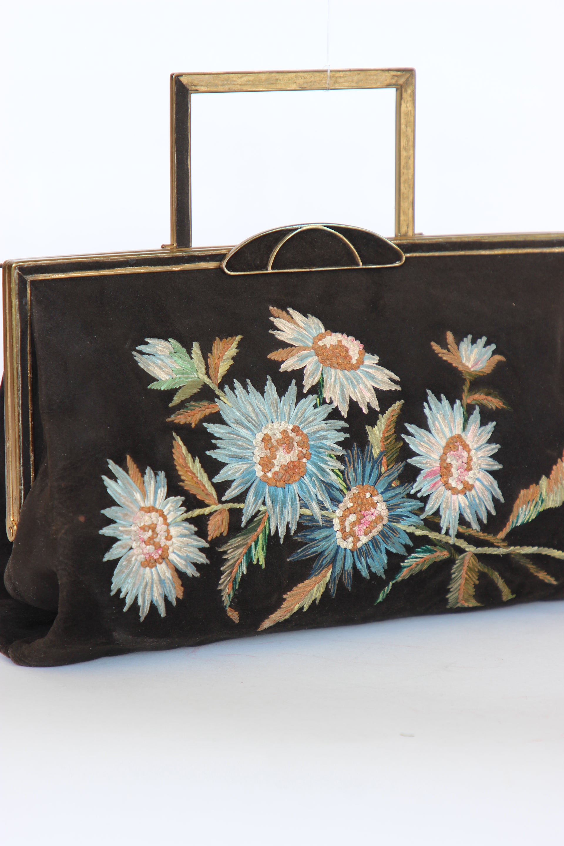 1930s Brown Suede Leather Top Handle Bag