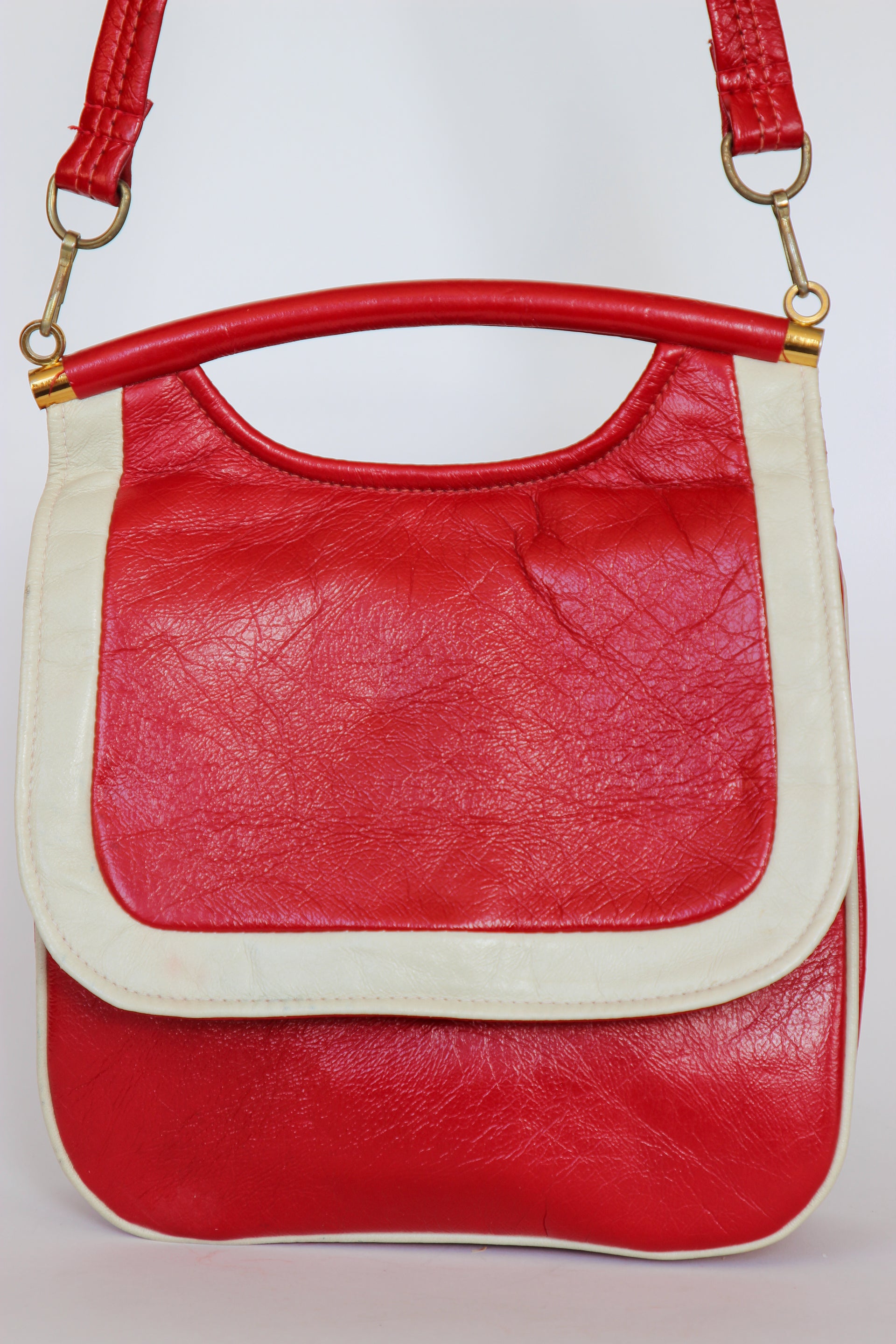 1970s Vintage Red and White Vinyl Top Handle Bag/Shoulder Bag