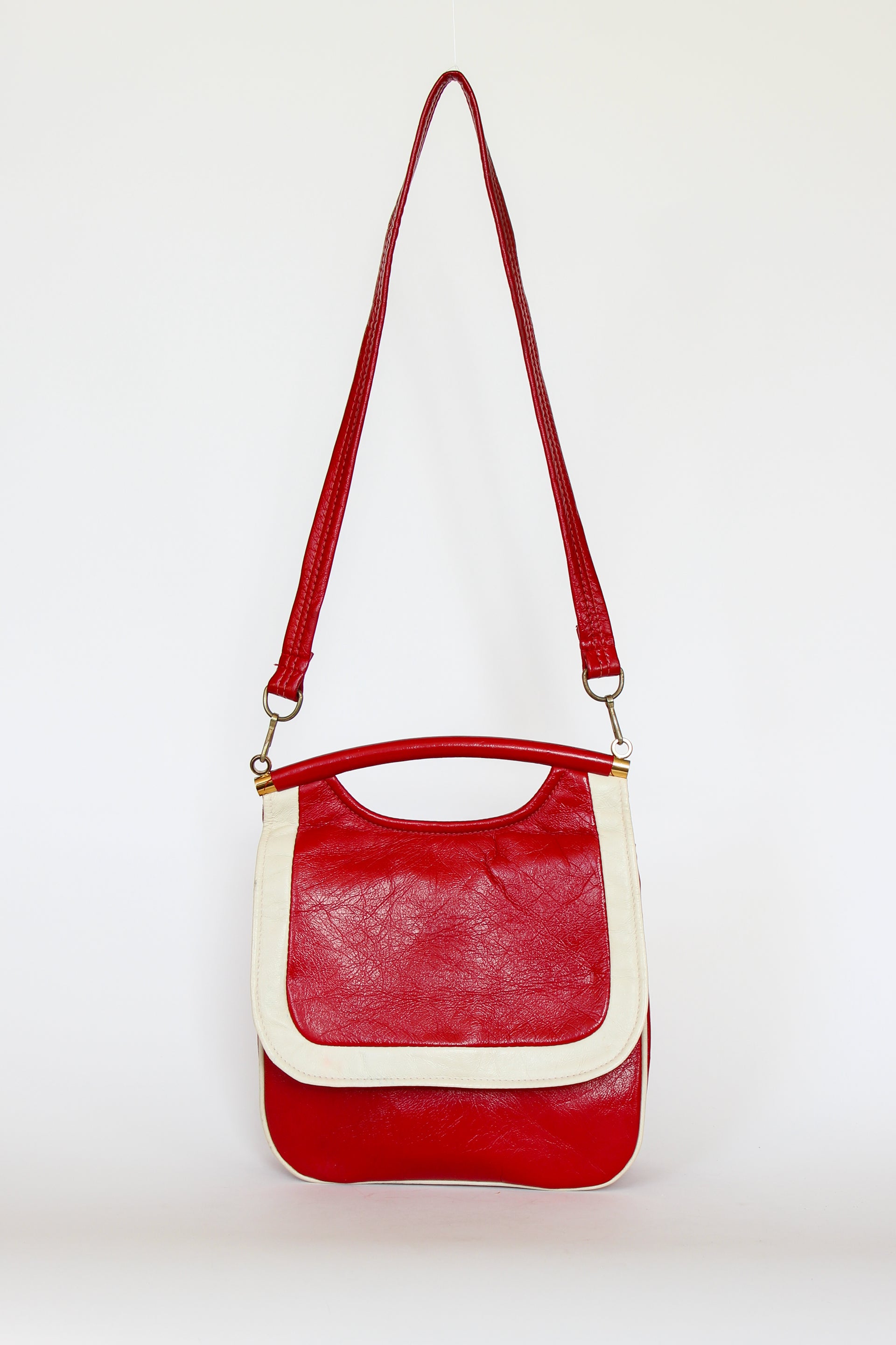 1970s Vintage Red and White Vinyl Top Handle Bag/Shoulder Bag