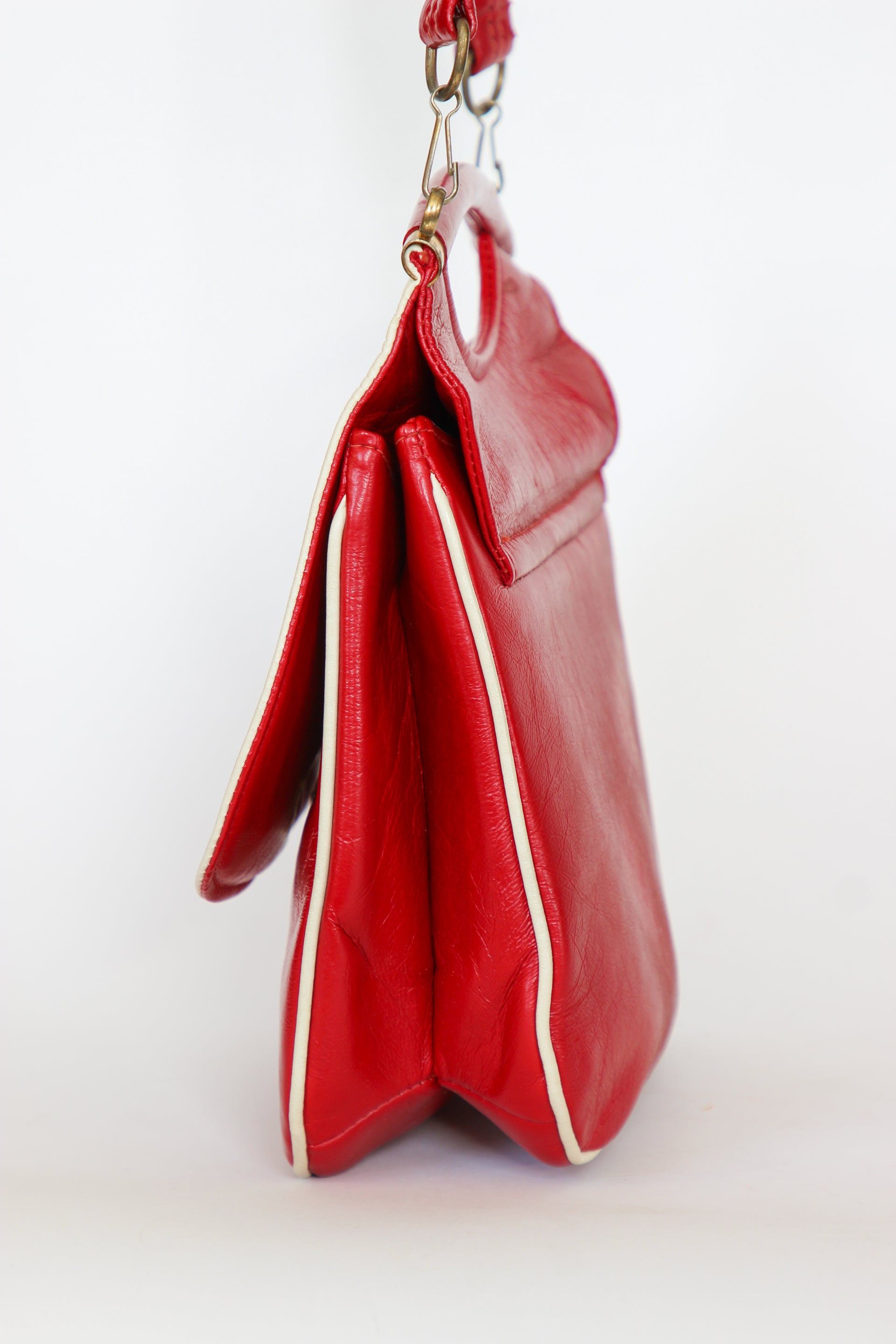 1970s Vintage Red and White Vinyl Top Handle Bag/Shoulder Bag