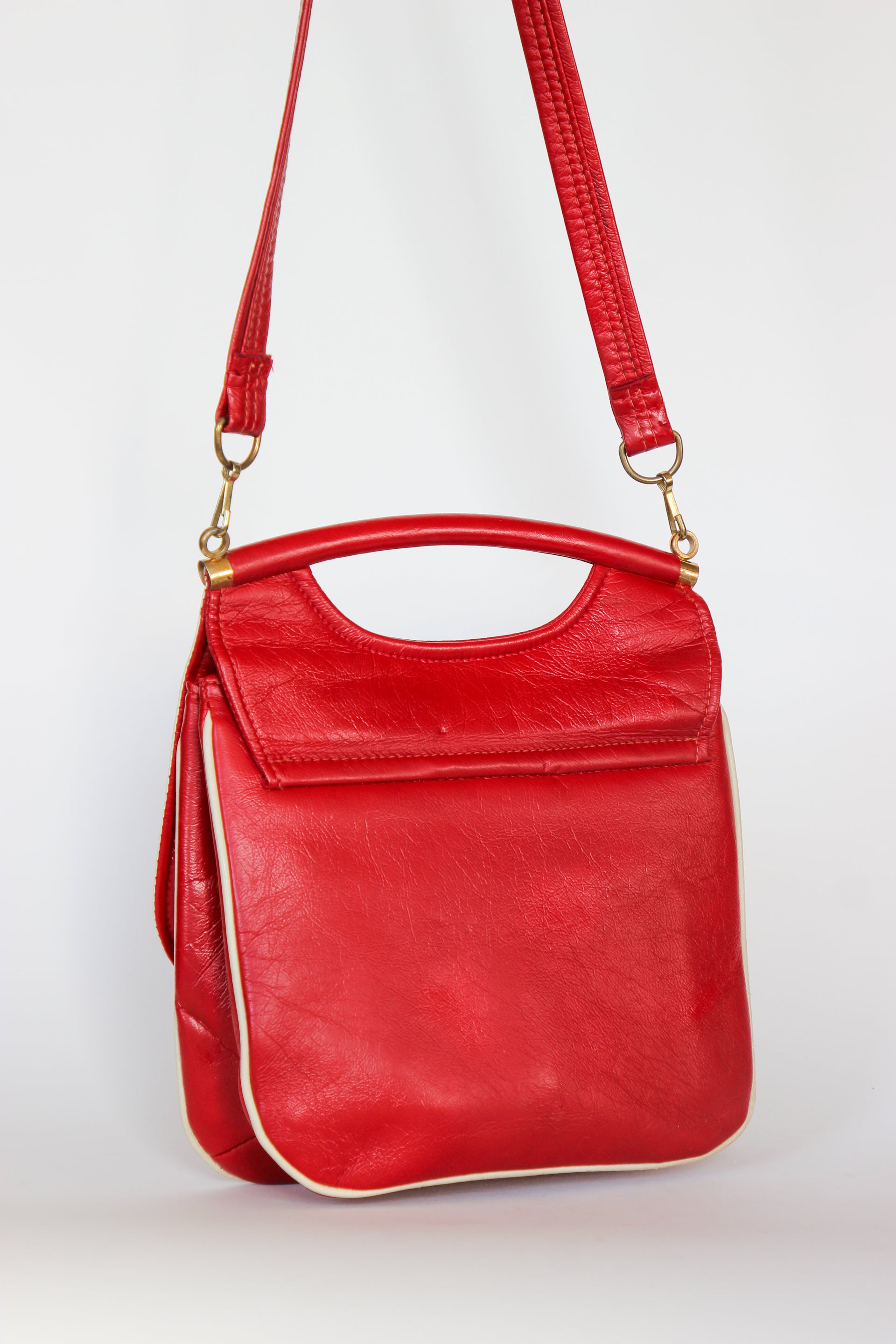 1970s Vintage Red and White Vinyl Top Handle Bag/Shoulder Bag