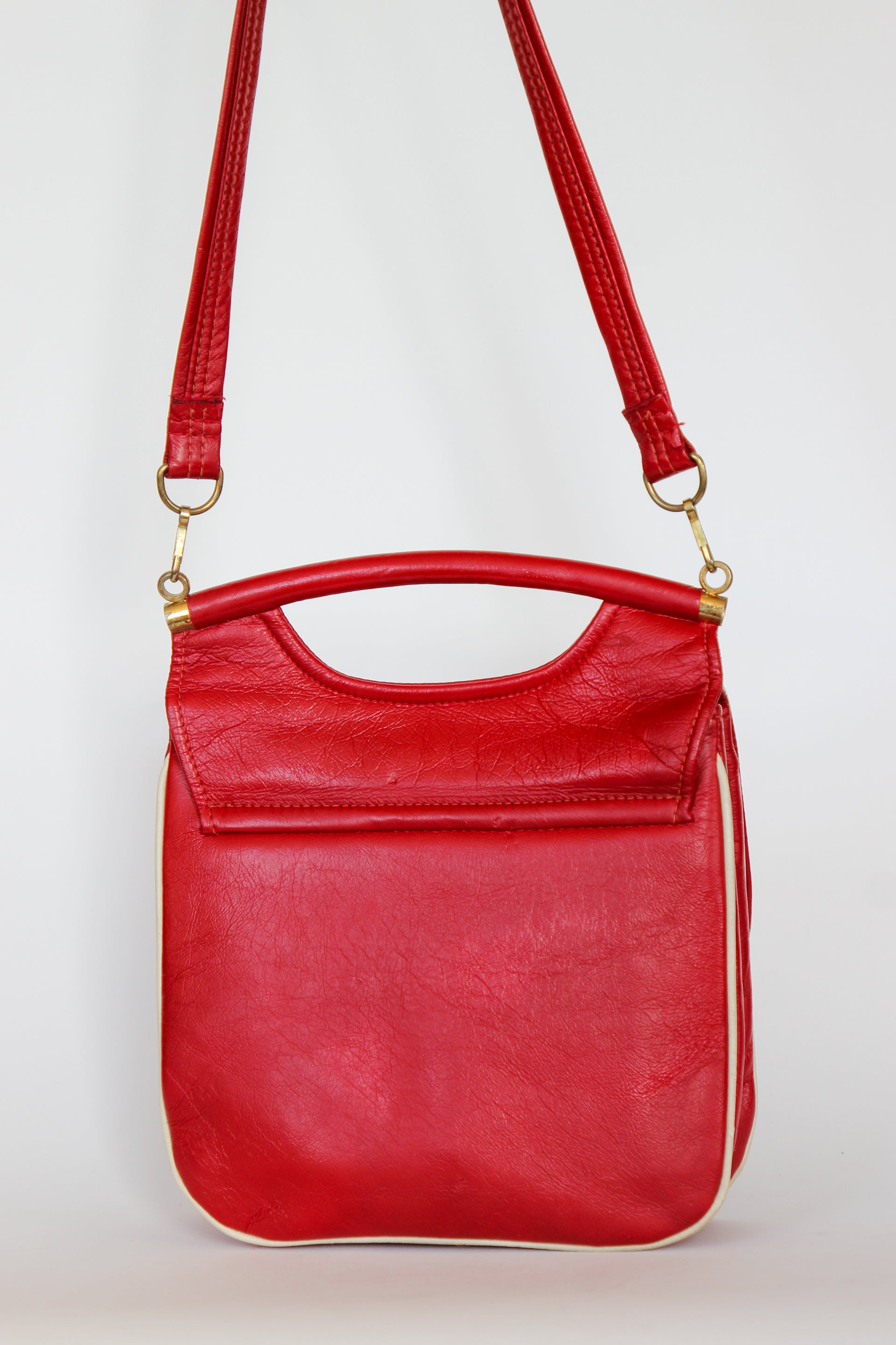1970s Vintage Red and White Vinyl Top Handle Bag/Shoulder Bag
