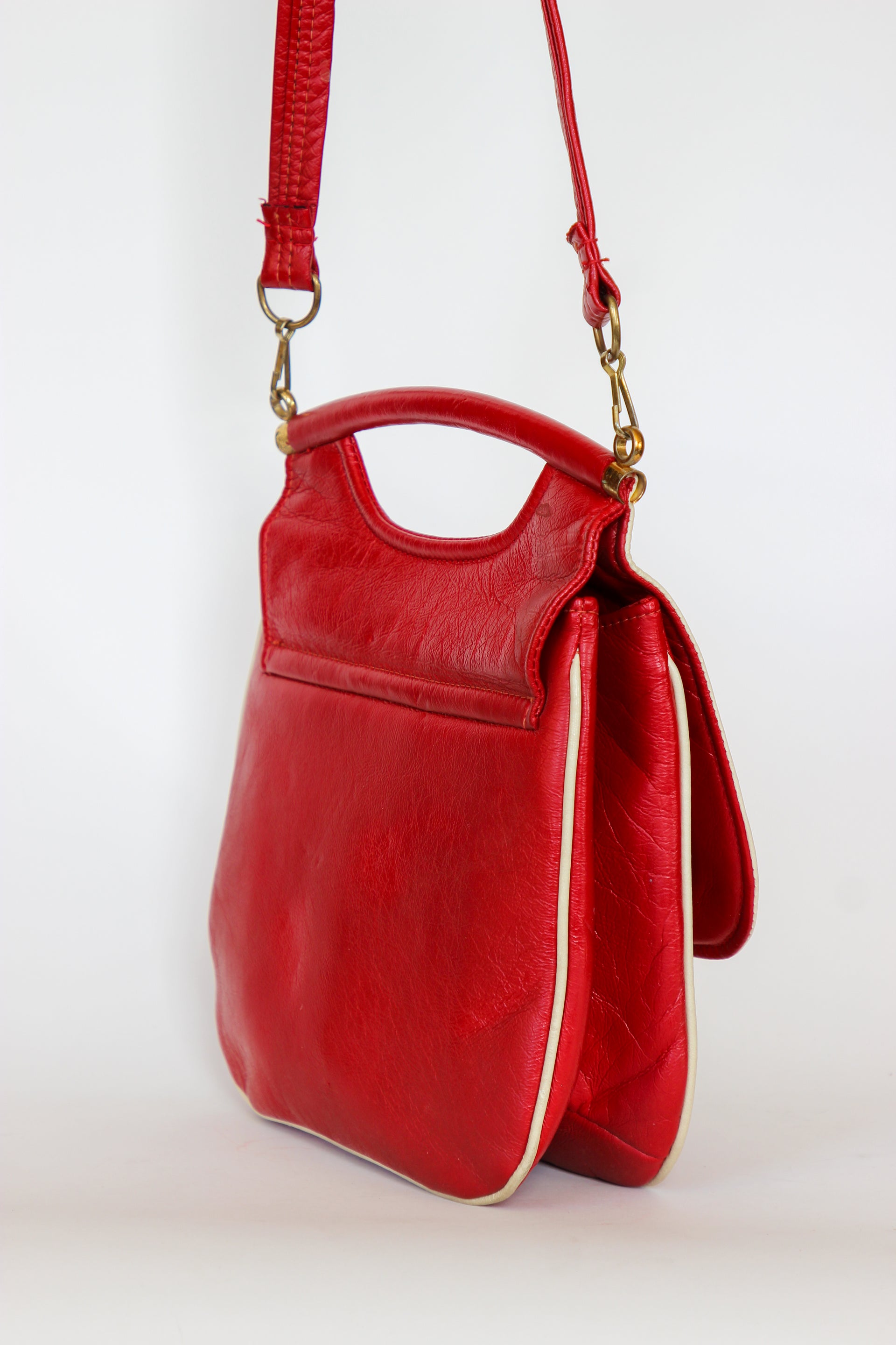 1970s Vintage Red and White Vinyl Top Handle Bag/Shoulder Bag
