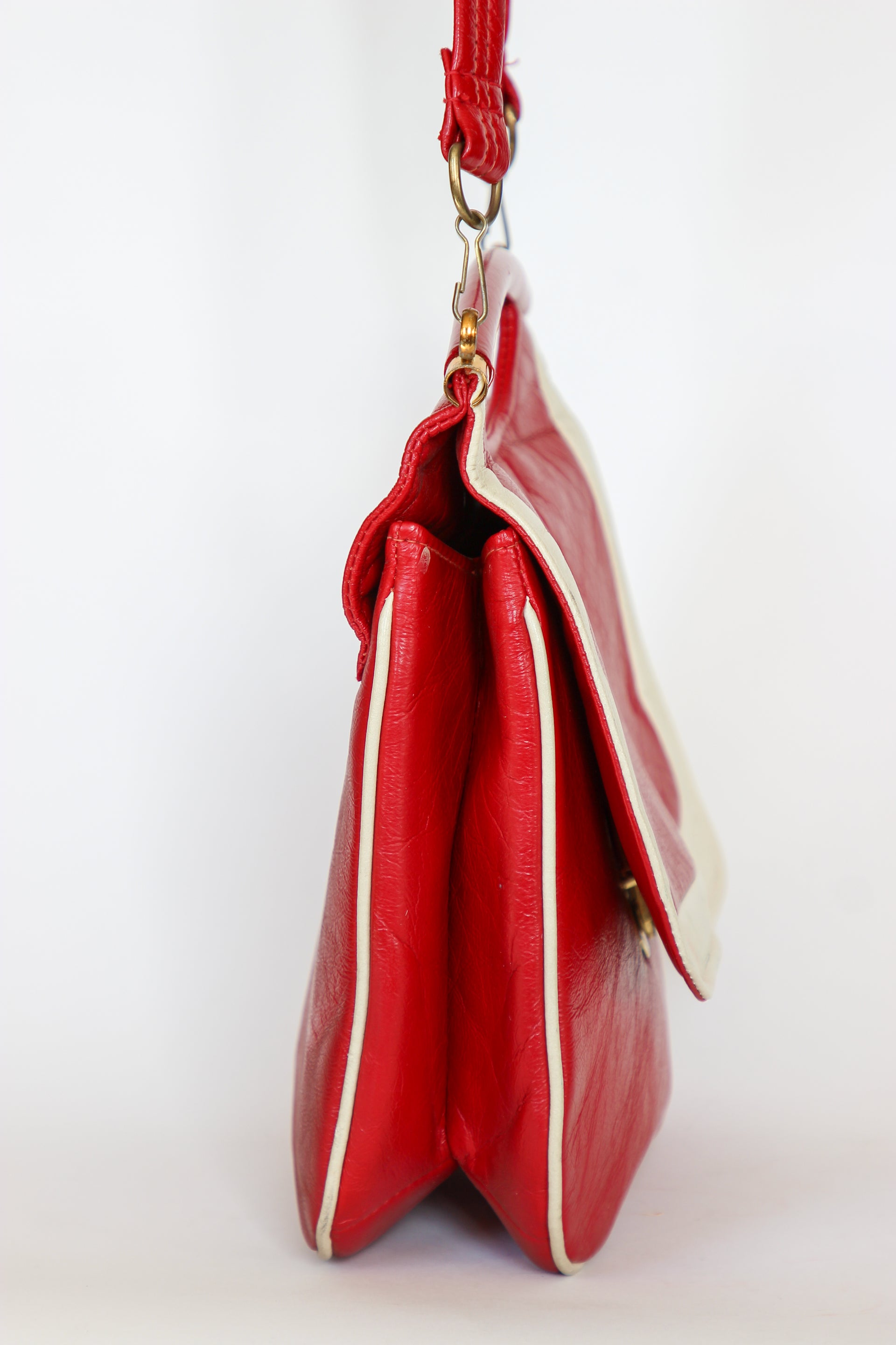 1970s Vintage Red and White Vinyl Top Handle Bag/Shoulder Bag