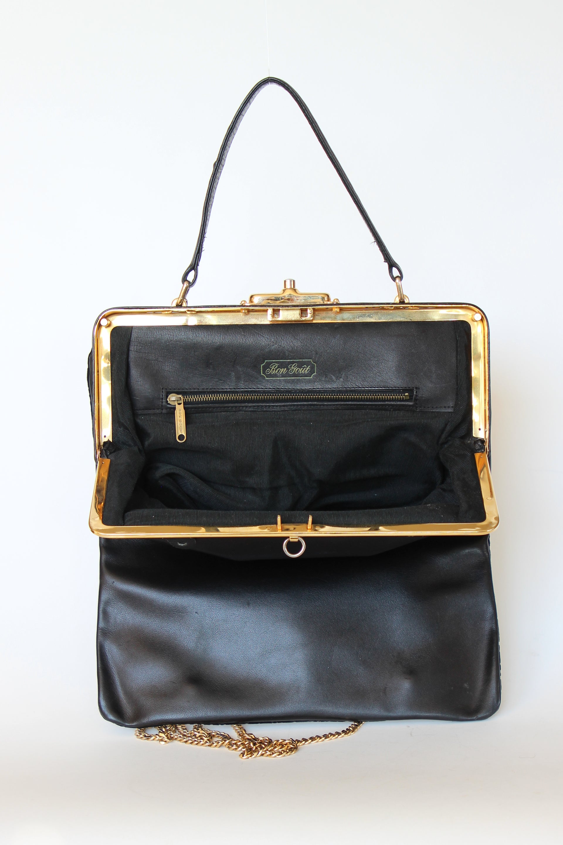 1960s Black Floral Suede/Leather Top Handle Bag/Shoulder Bag