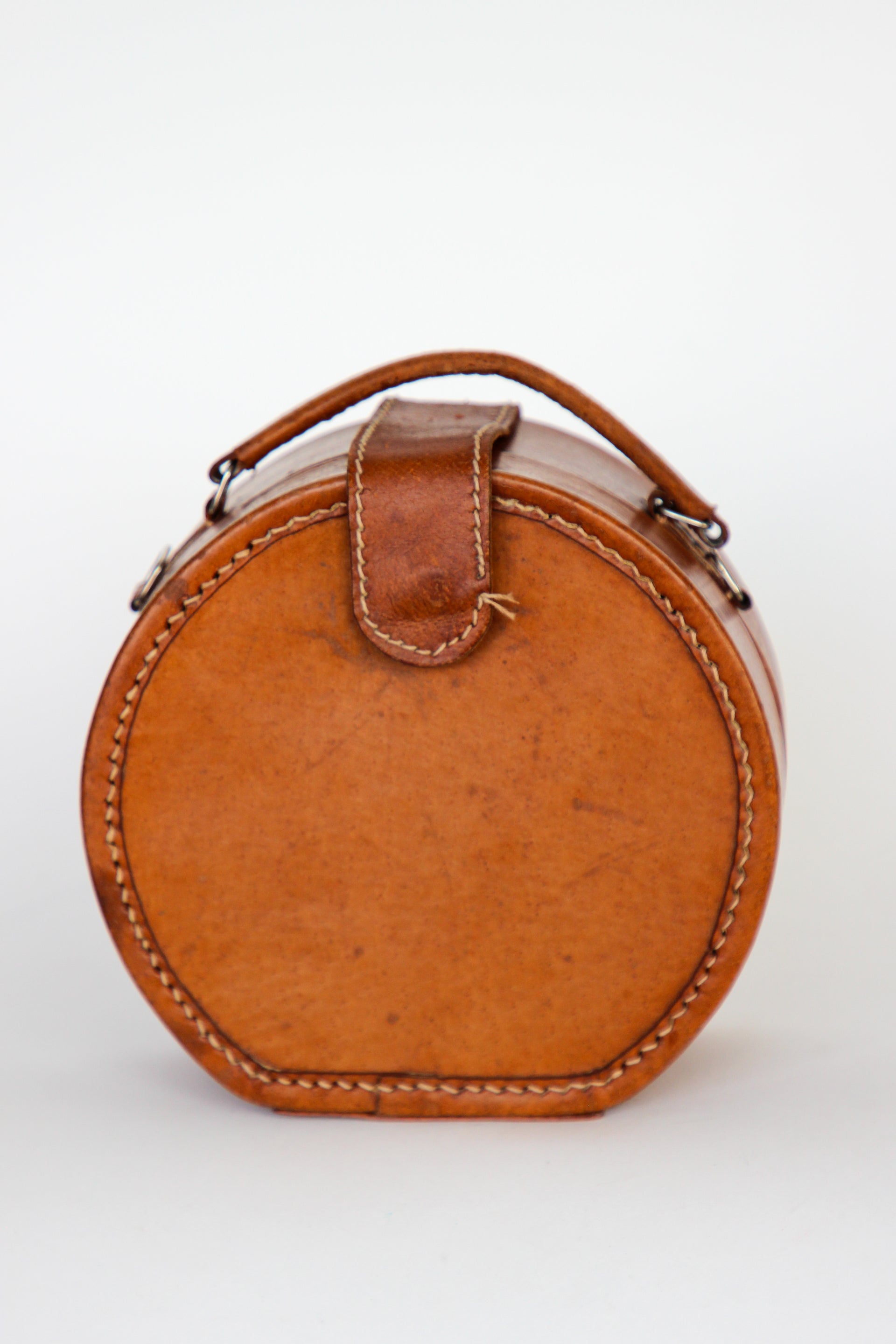 1960s Vintage Brown Grian Leather Little Round Bag / Purse // Giovanni, Italy
