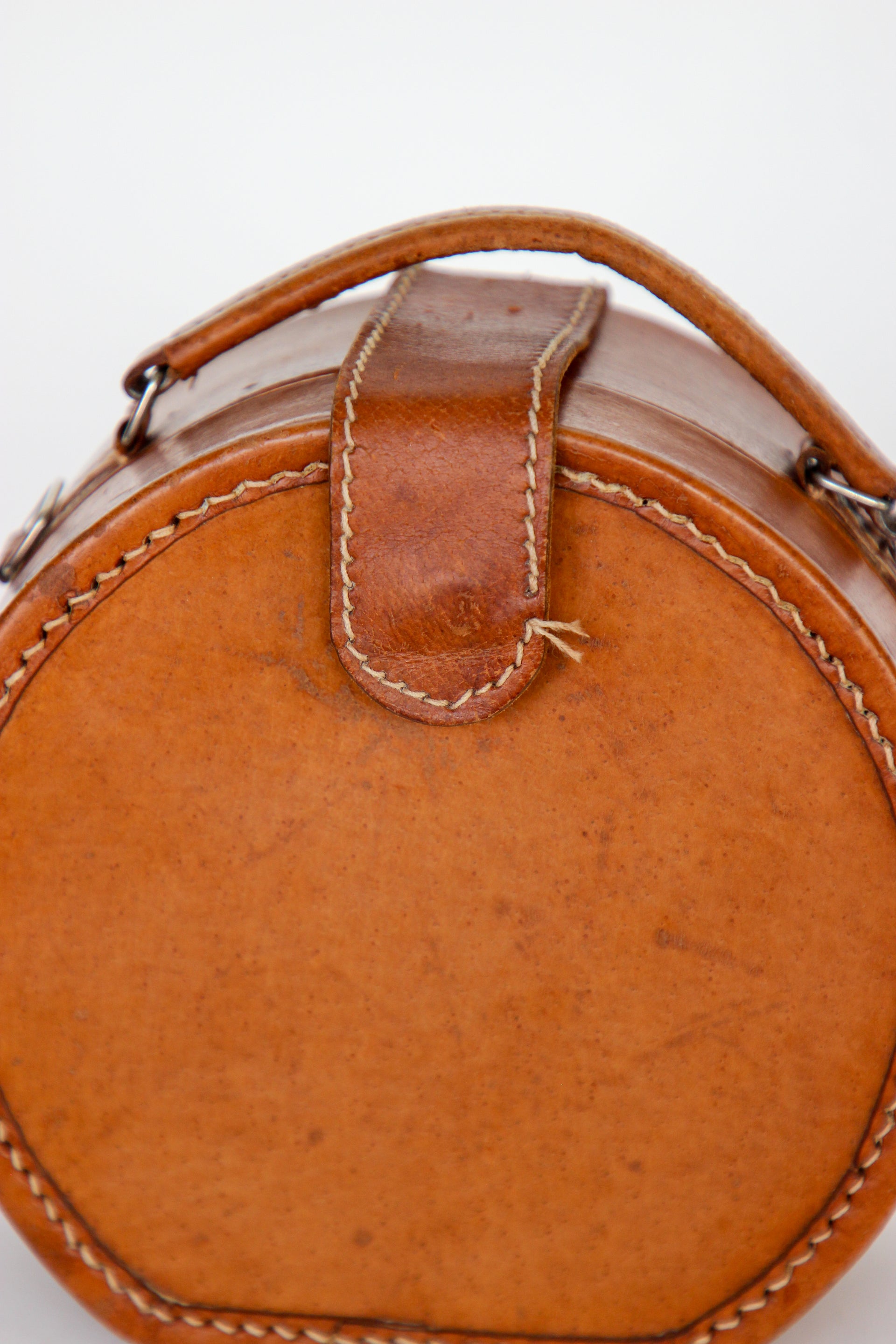1960s Vintage Brown Grian Leather Little Round Bag / Purse // Giovanni, Italy