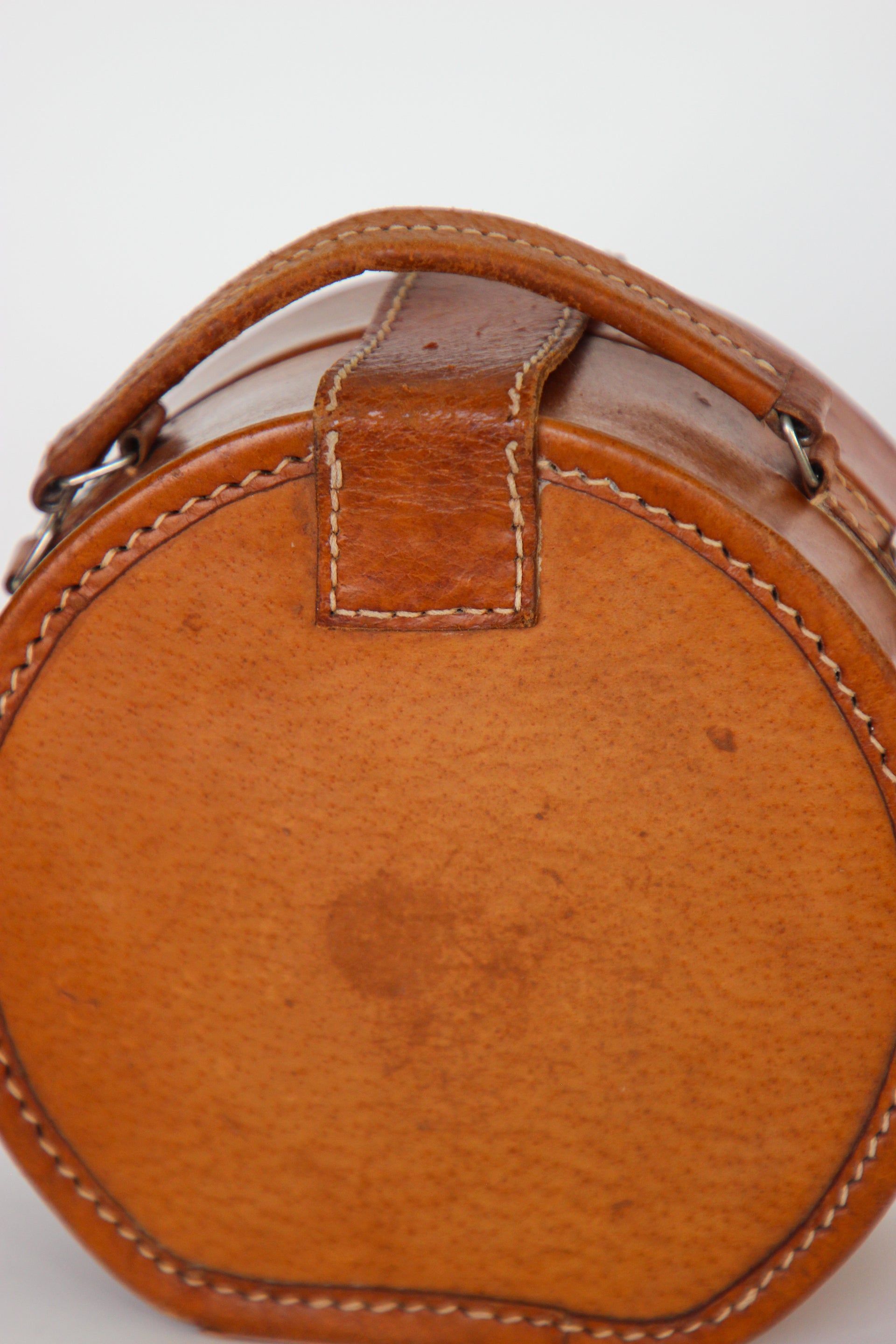 1960s Vintage Brown Grian Leather Little Round Bag / Purse // Giovanni, Italy