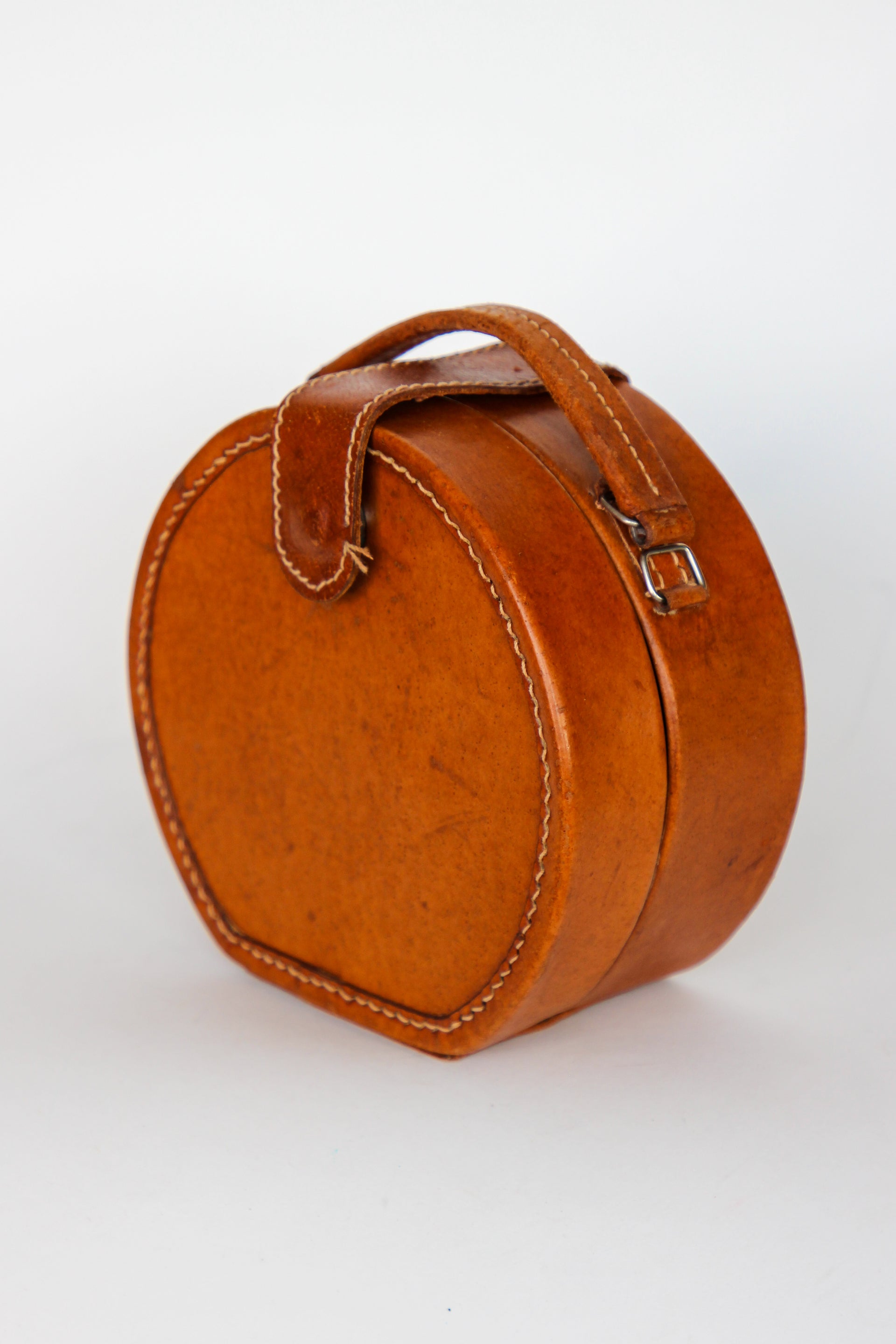 1960s Vintage Brown Grian Leather Little Round Bag / Purse // Giovanni, Italy