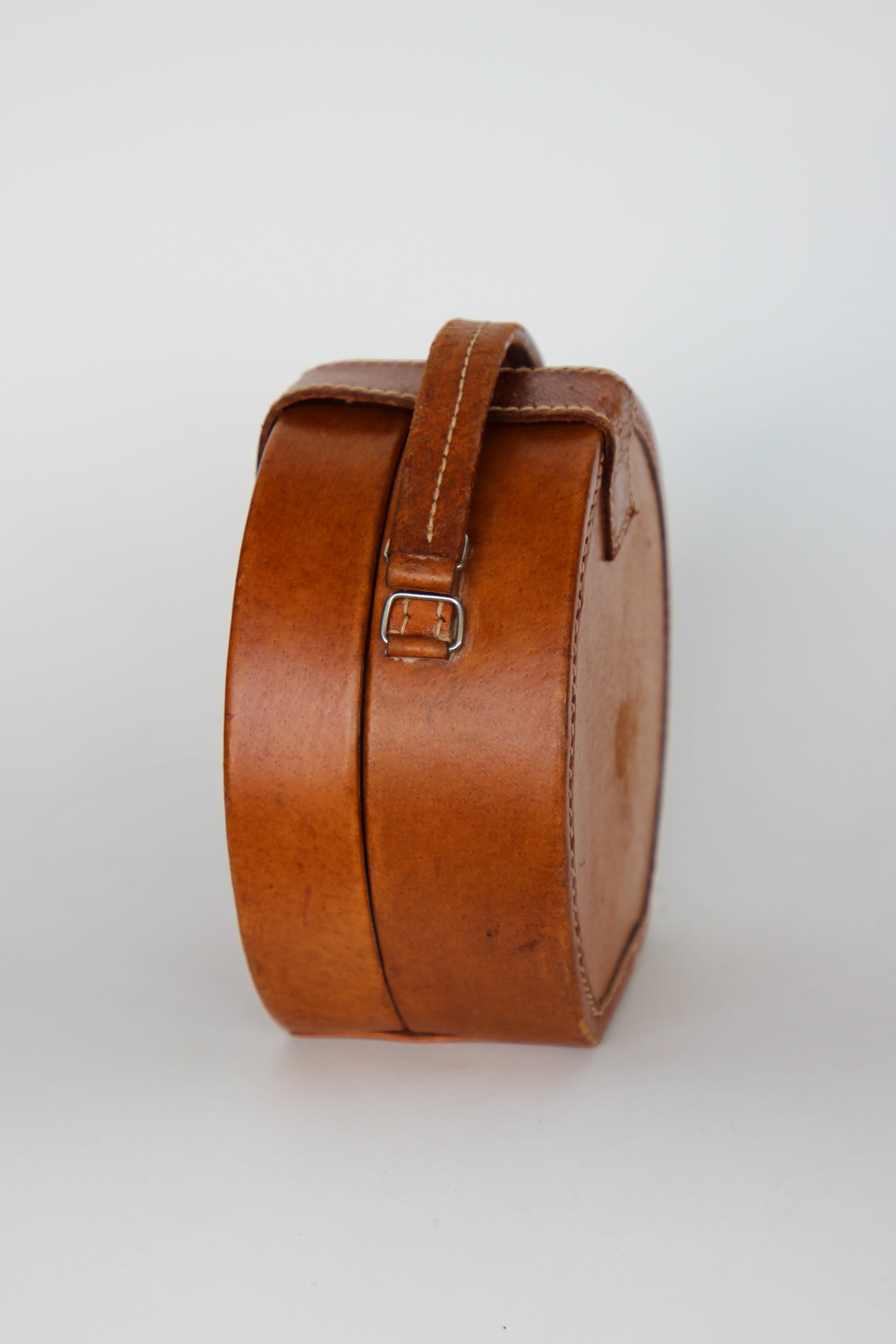 1960s Vintage Brown Grian Leather Little Round Bag / Purse // Giovanni, Italy