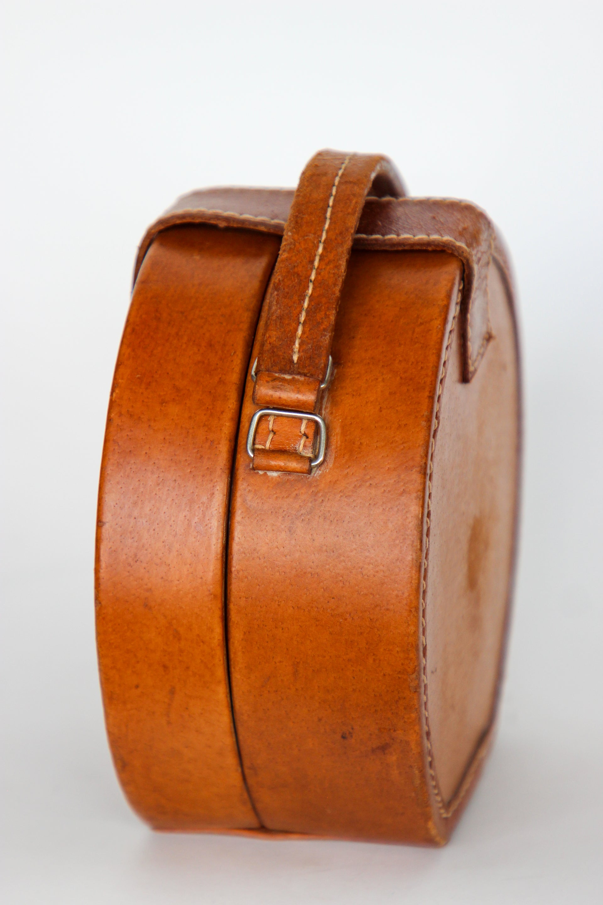 1960s Vintage Brown Grian Leather Little Round Bag / Purse // Giovanni, Italy