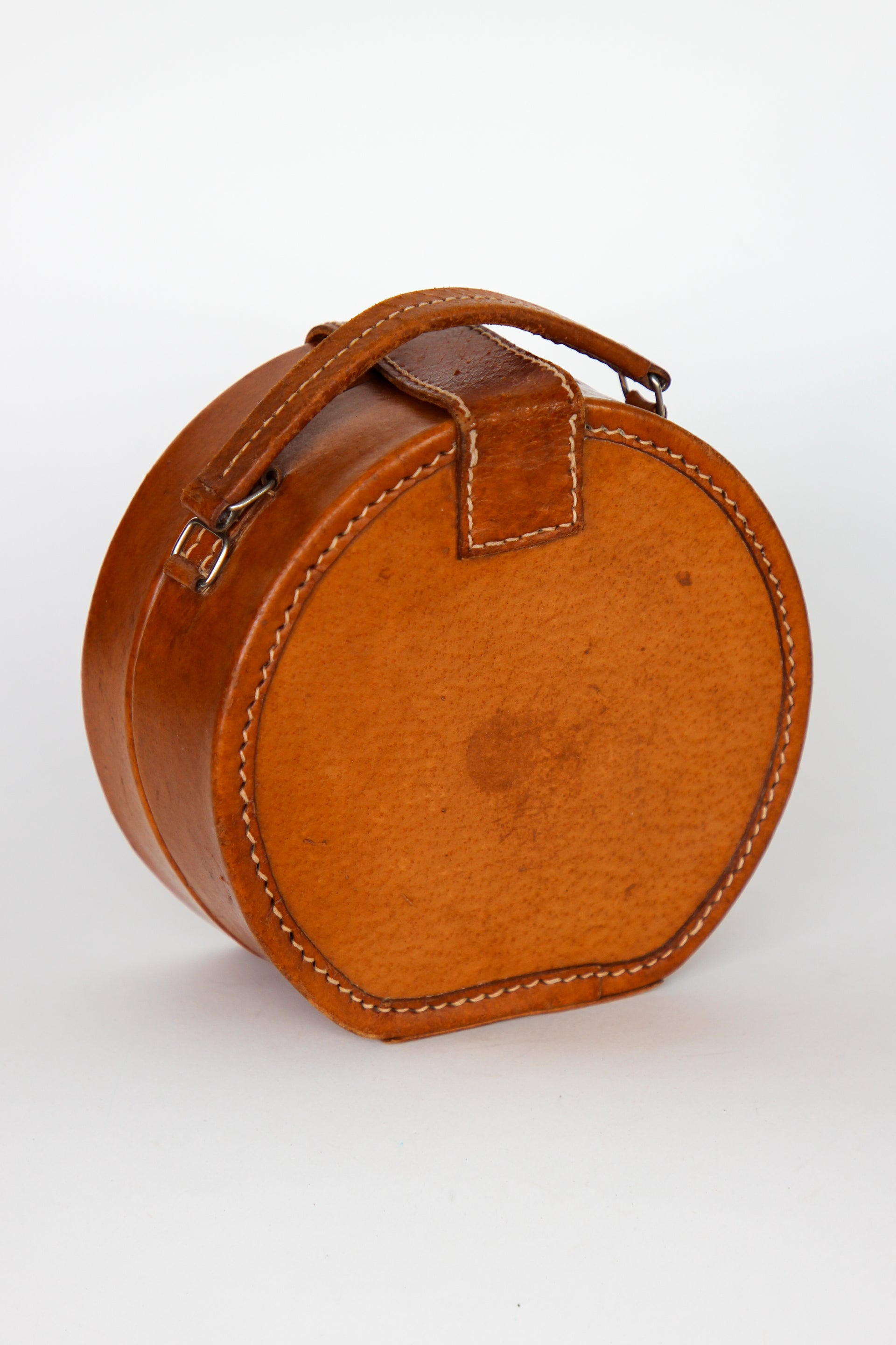 1960s Vintage Brown Grian Leather Little Round Bag / Purse // Giovanni, Italy
