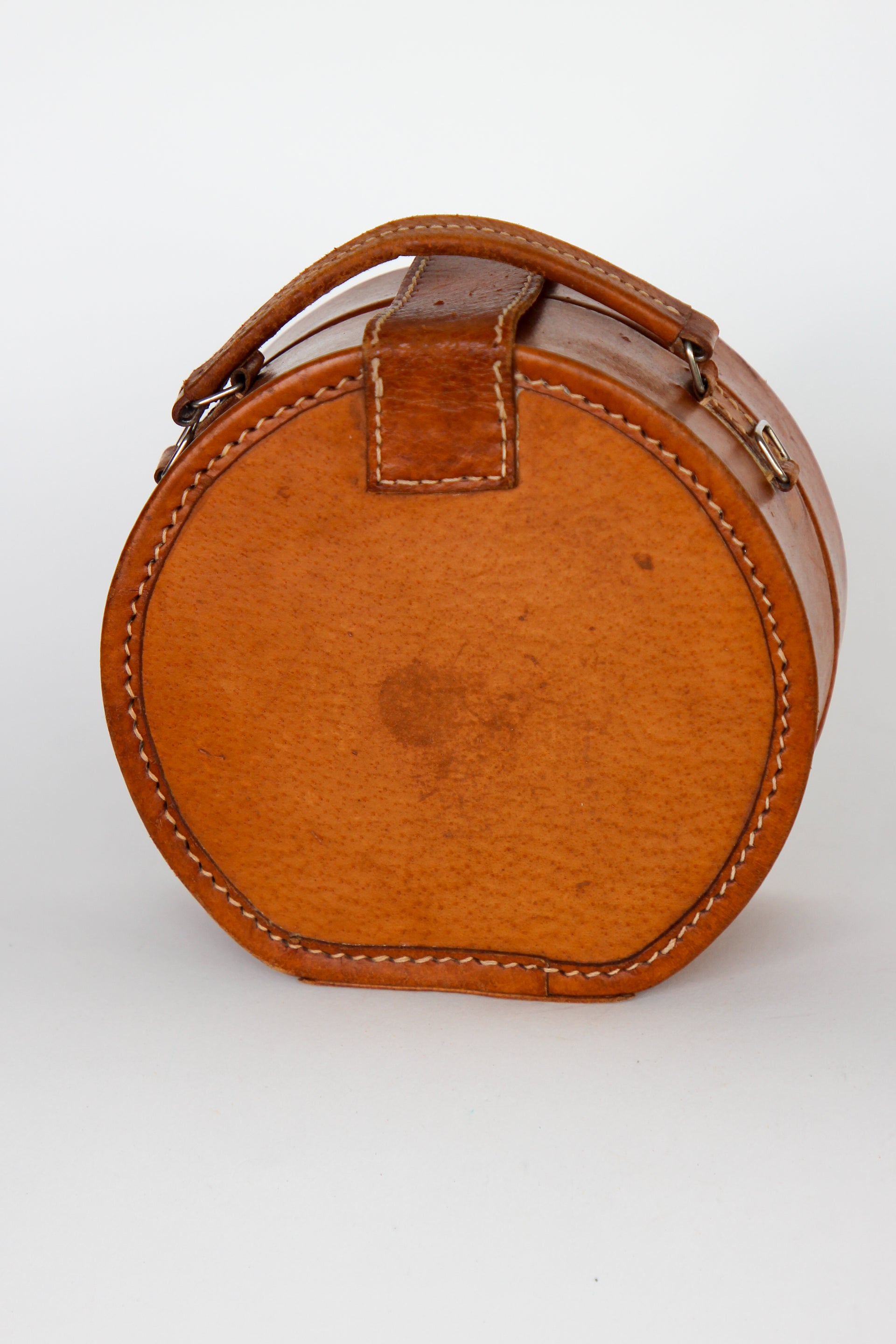 1960s Vintage Brown Grian Leather Little Round Bag / Purse // Giovanni, Italy