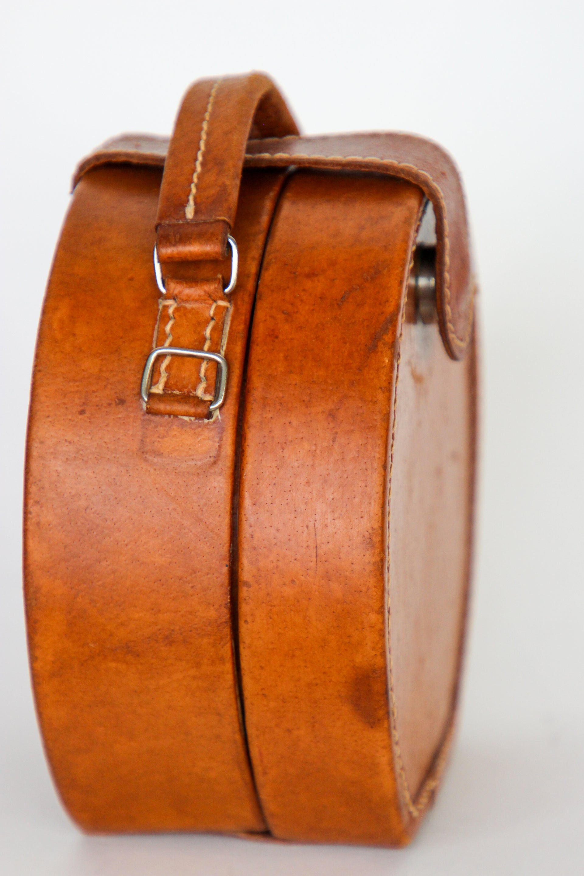 1960s Vintage Brown Grian Leather Little Round Bag / Purse // Giovanni, Italy