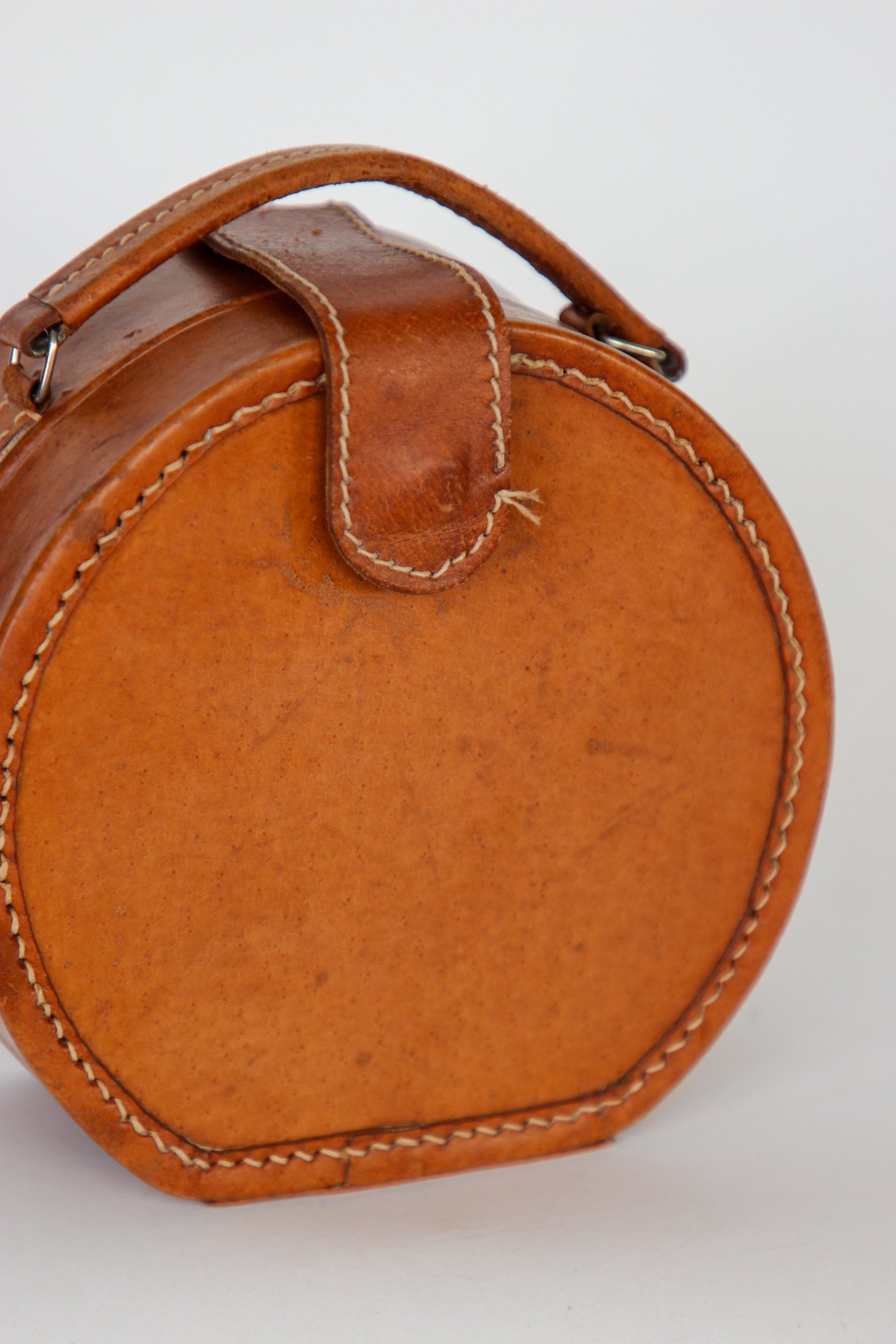 1960s Vintage Brown Grian Leather Little Round Bag / Purse // Giovanni, Italy
