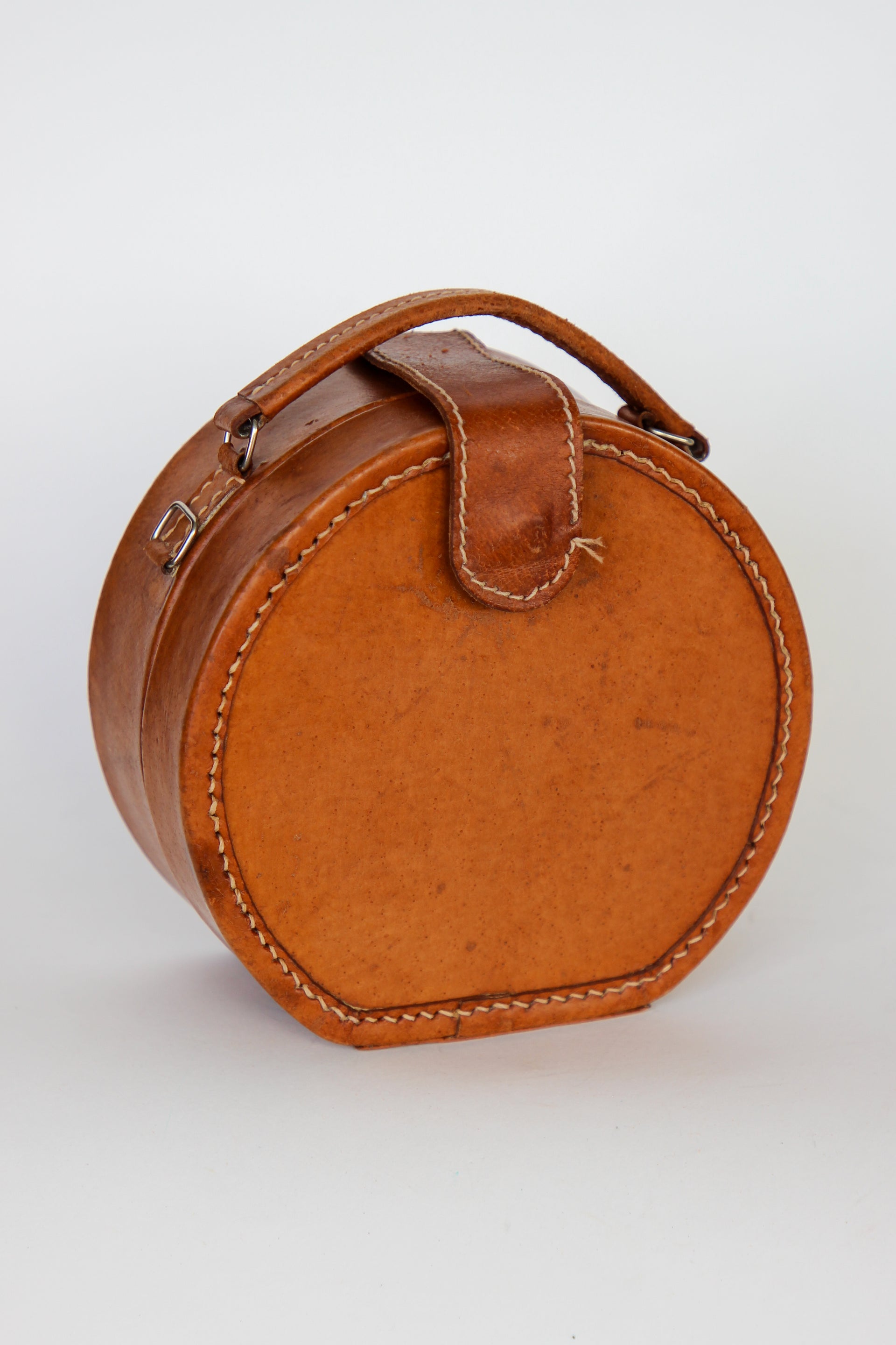 1960s Vintage Brown Grian Leather Little Round Bag / Purse // Giovanni, Italy