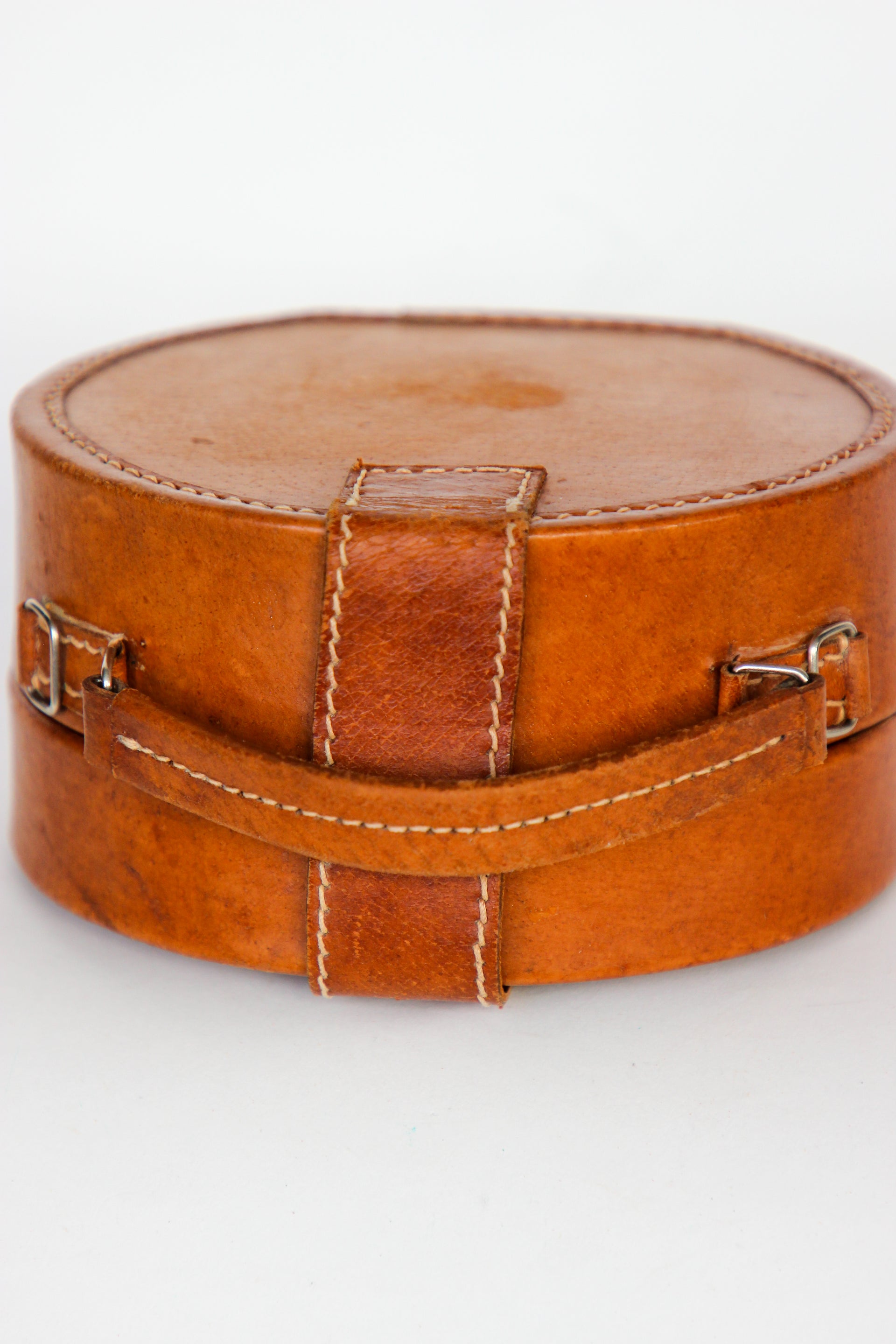 1960s Vintage Brown Grian Leather Little Round Bag / Purse // Giovanni, Italy