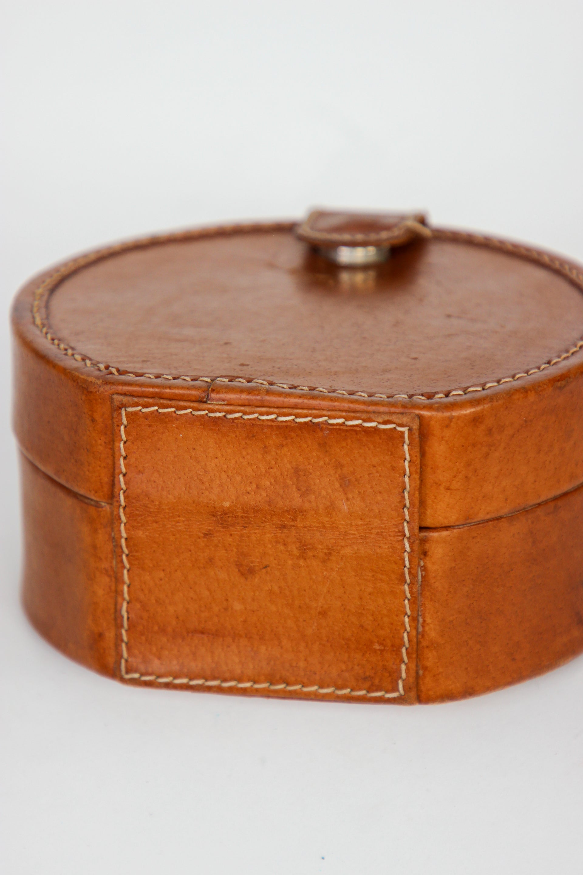 1960s Vintage Brown Grian Leather Little Round Bag / Purse // Giovanni, Italy