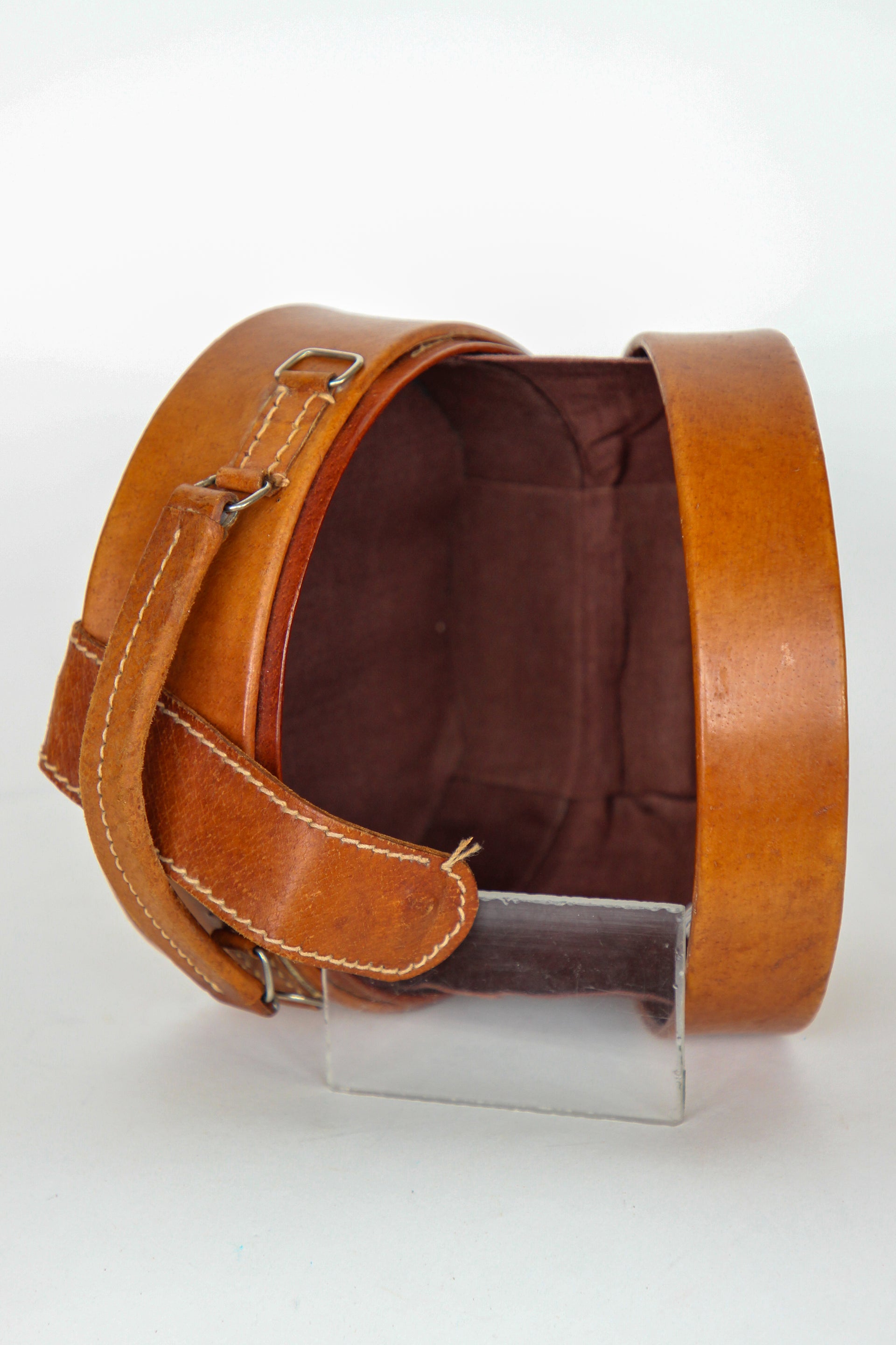 1960s Vintage Brown Grian Leather Little Round Bag / Purse // Giovanni, Italy