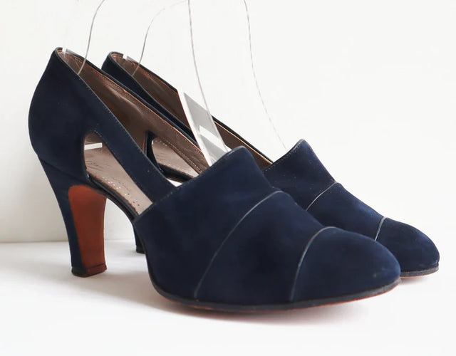 1940s Blue Suede and Leather Shoes//Size EU 38 US 7 UK 5