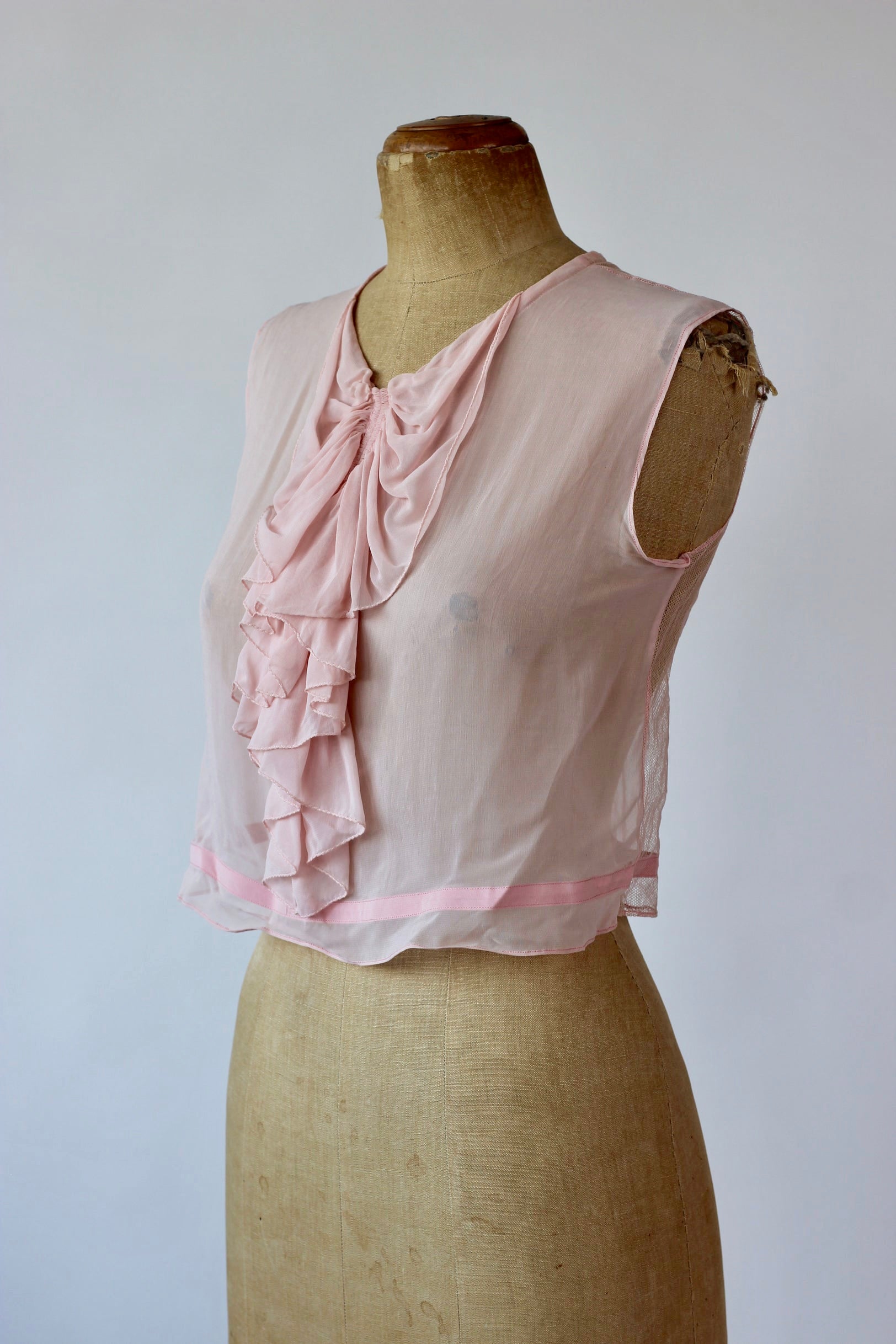 1930s Pink Silk Blouse//Size S/M