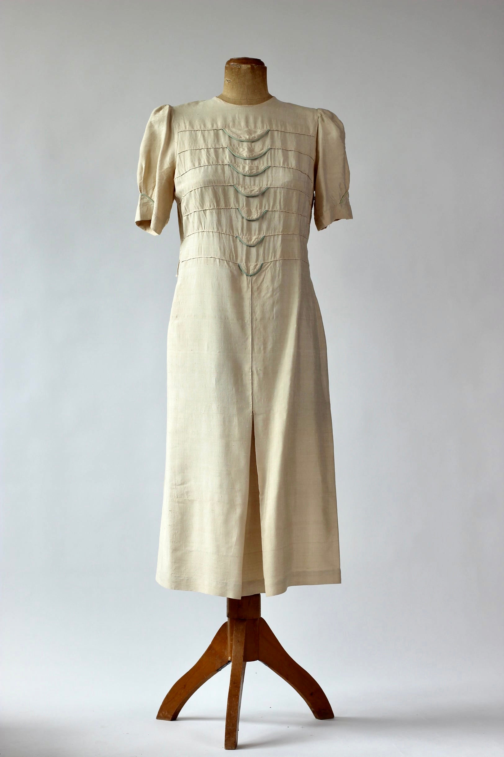 1930s Raw Silk Summer Dress//Size M/L