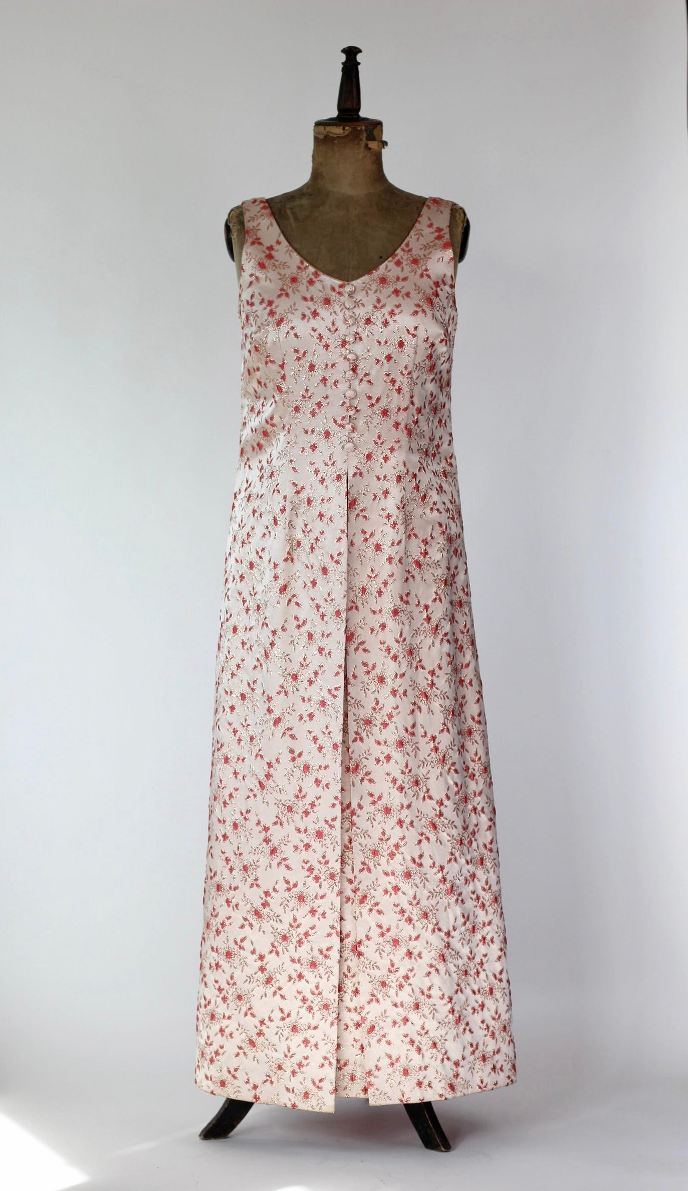 1950s 1960s Pink Brocade Maxi Dress//Size L