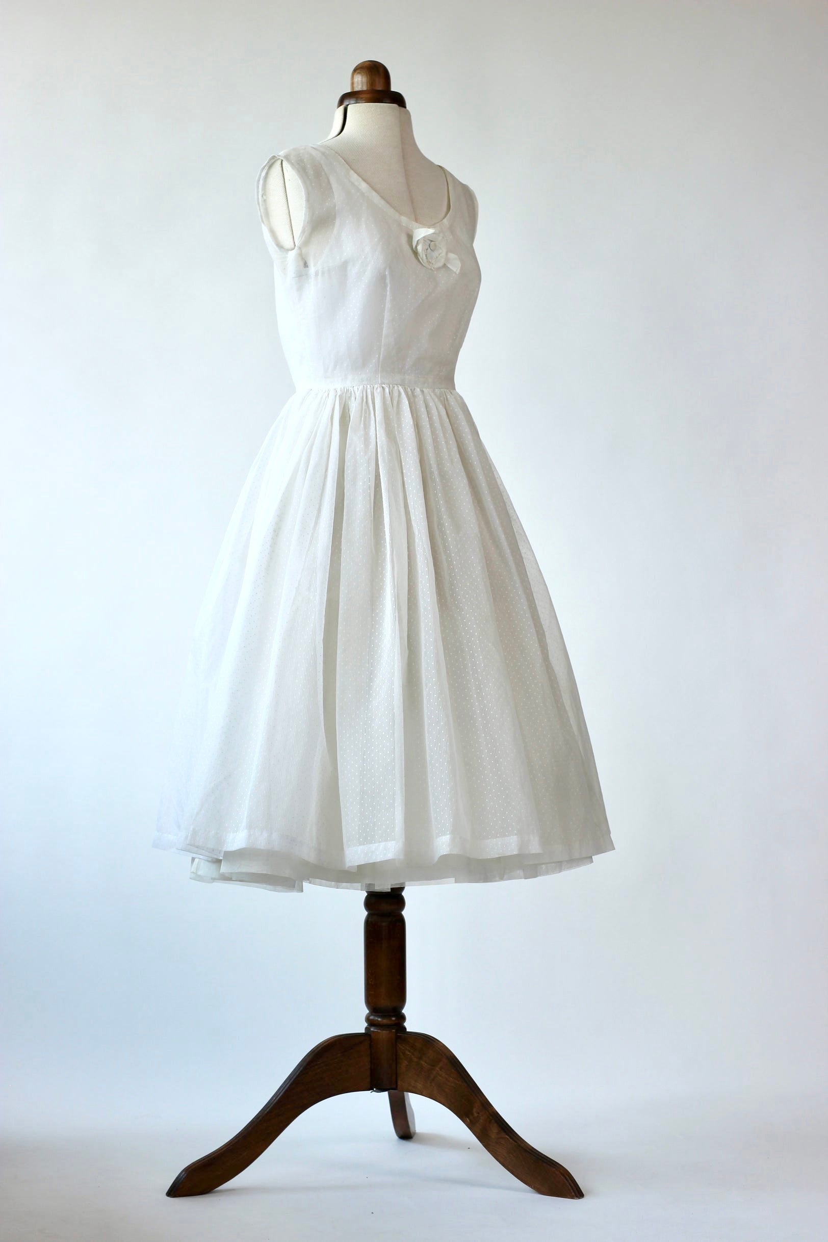1950s White Sheer Dress Dots//Size S