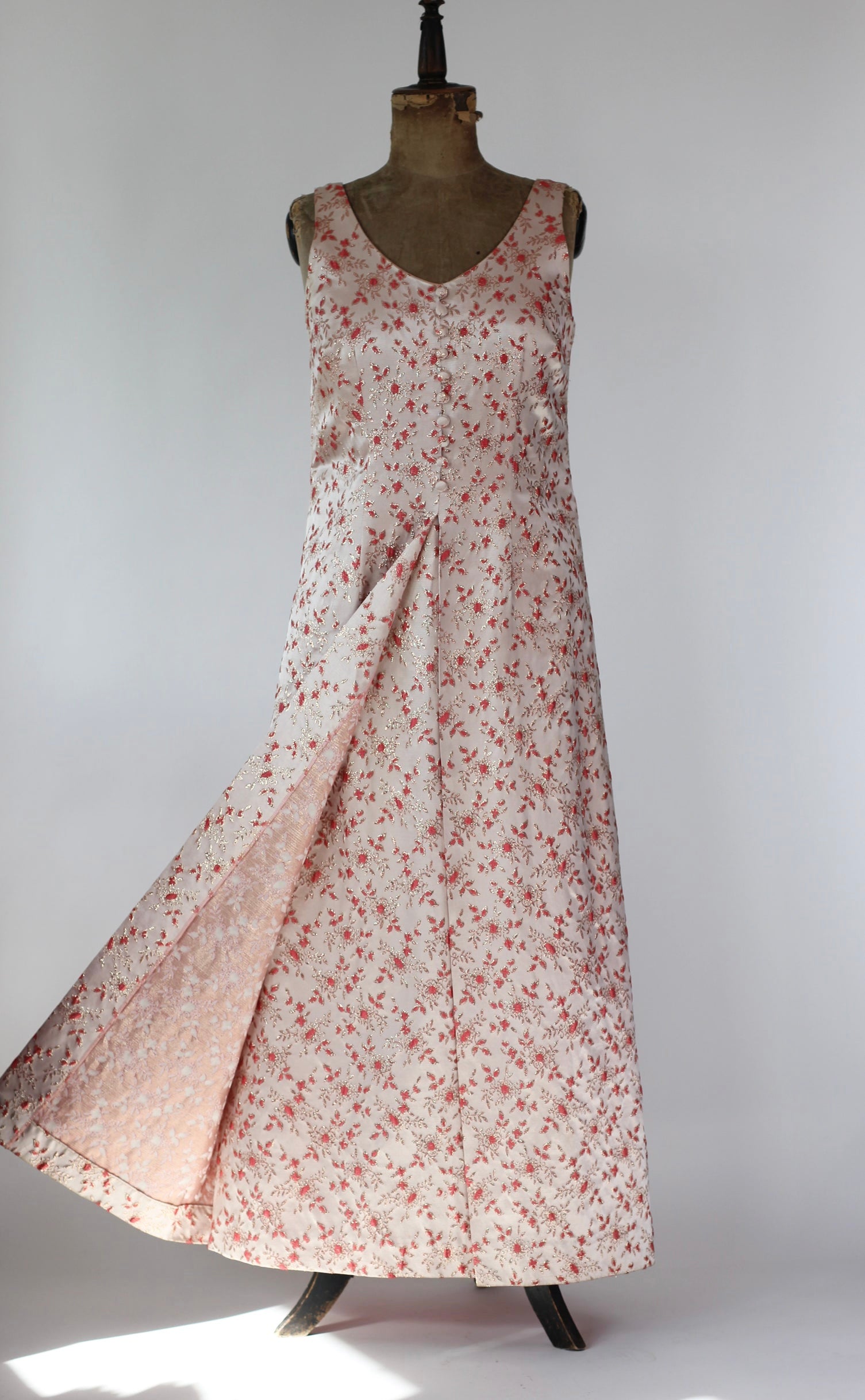 1950s 1960s Pink Brocade Maxi Dress//Size L