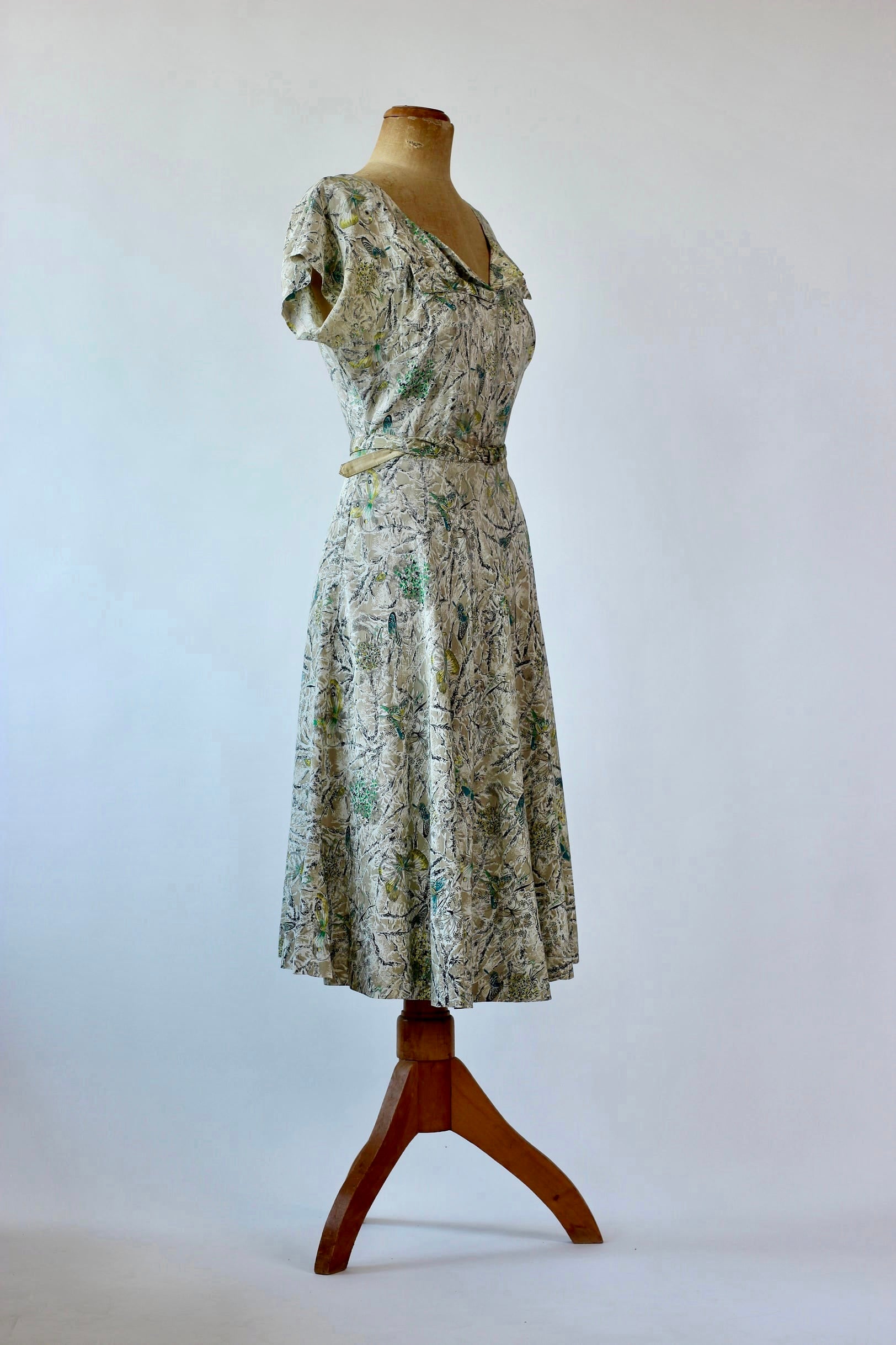 1940s Novelty Print Dress with Belt/Size M