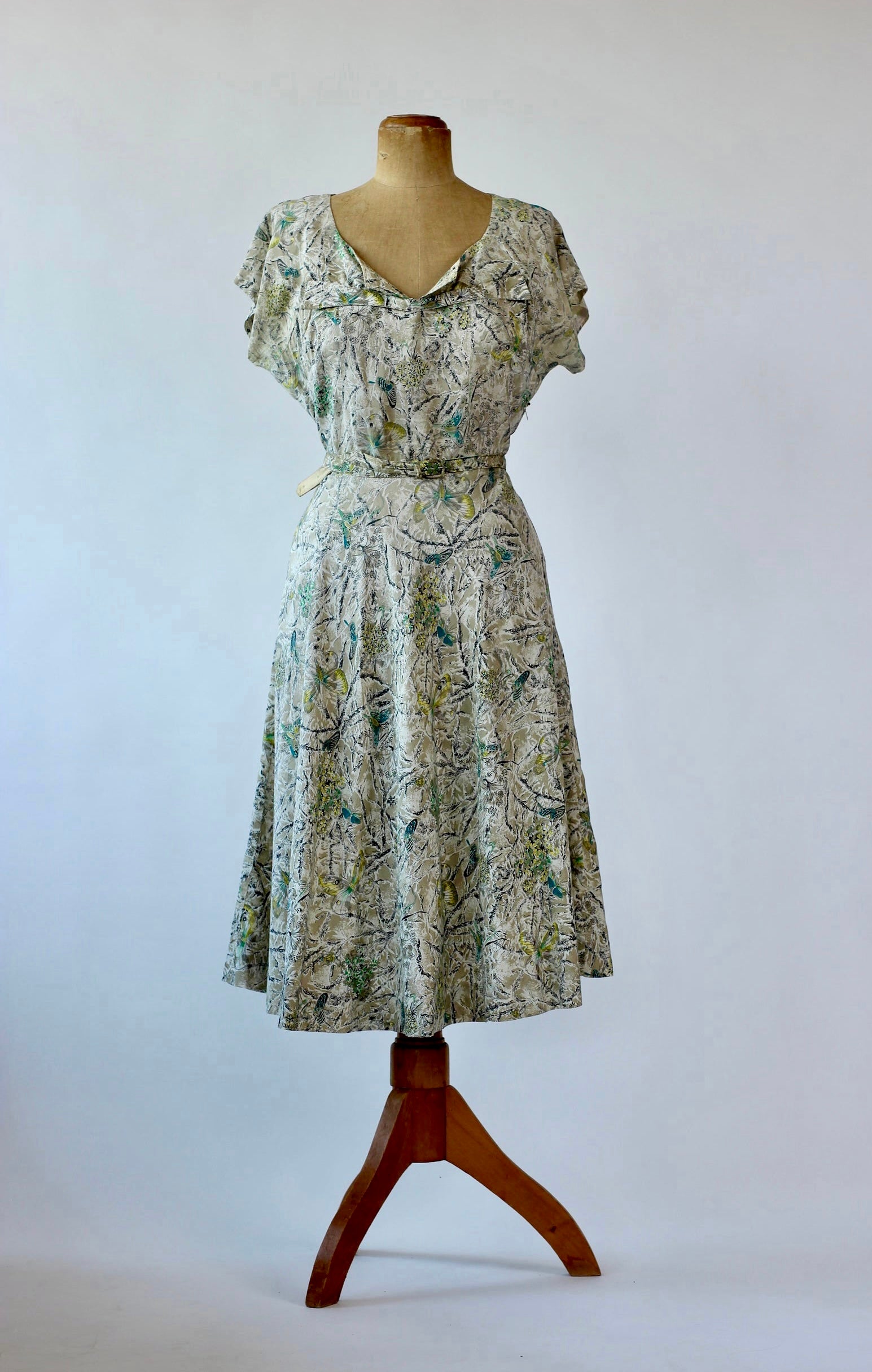 1940s Novelty Print Dress with Belt/Size M