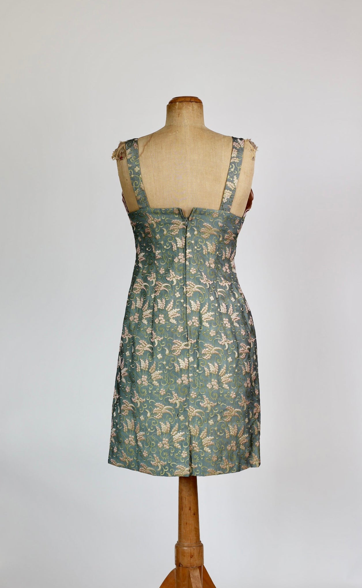 1950s Dusty Green Silk Pencil Dress with Bolero//Size S/M
