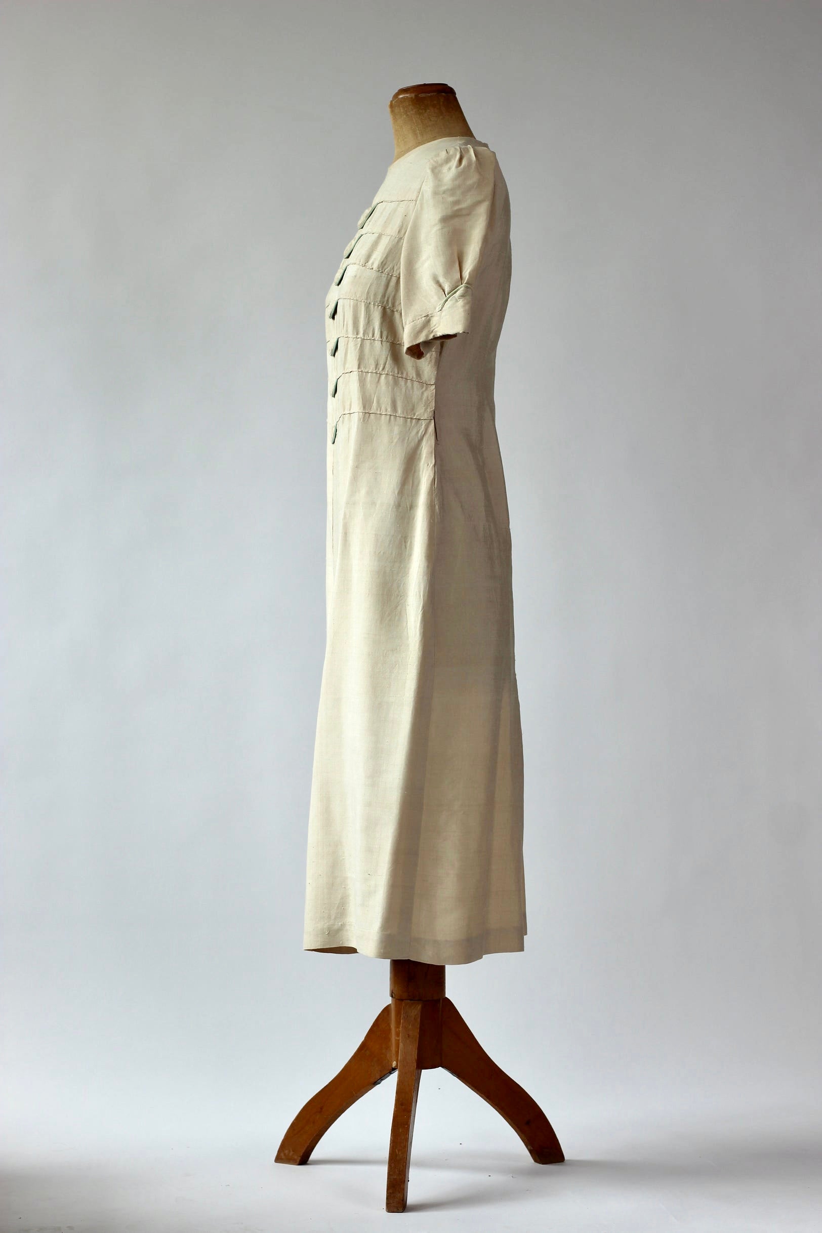 1930s Raw Silk Summer Dress//Size M/L
