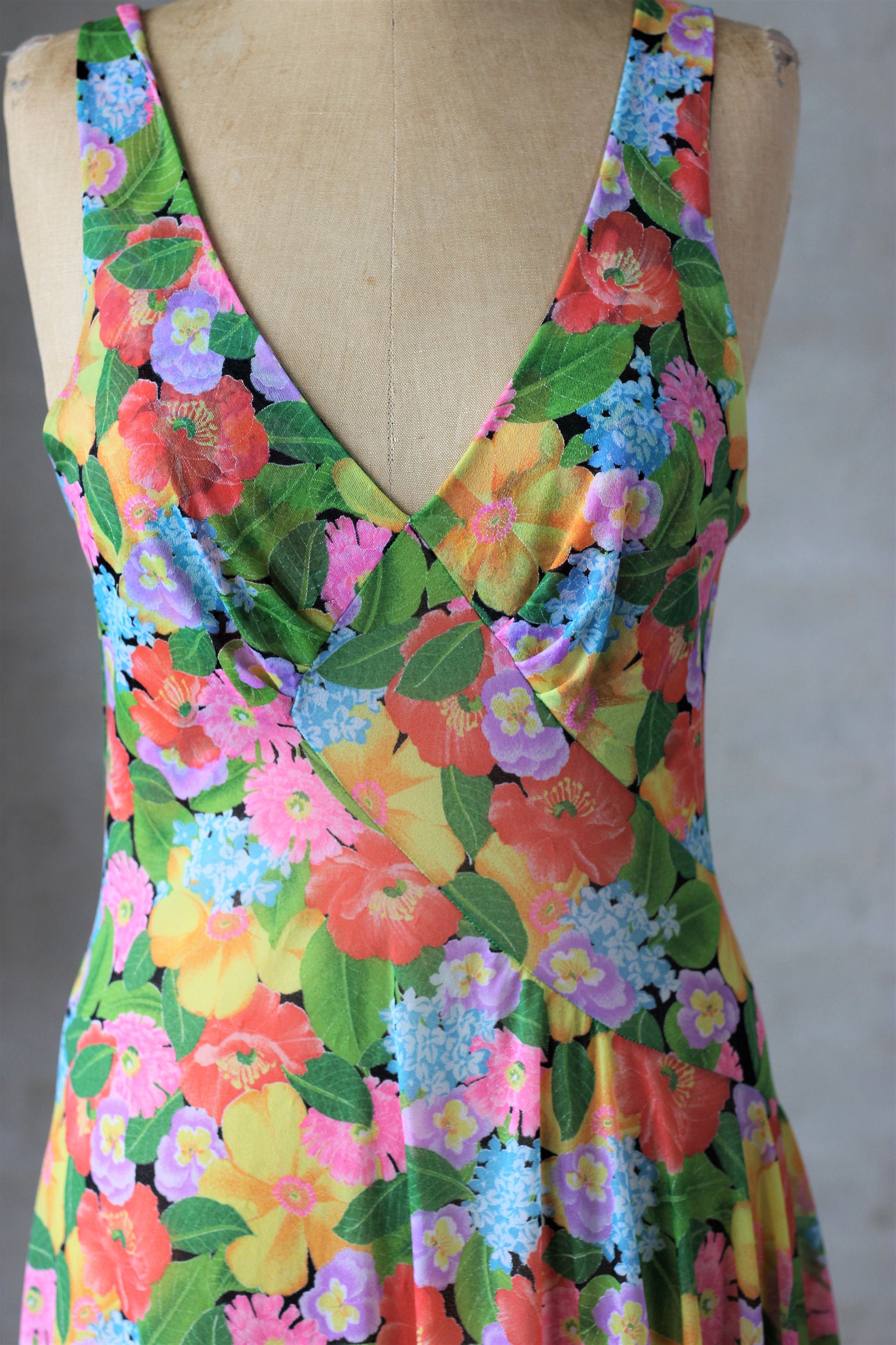 1990s Colorful Sheer Maxi Dress With Flowers//Size S/M            D5