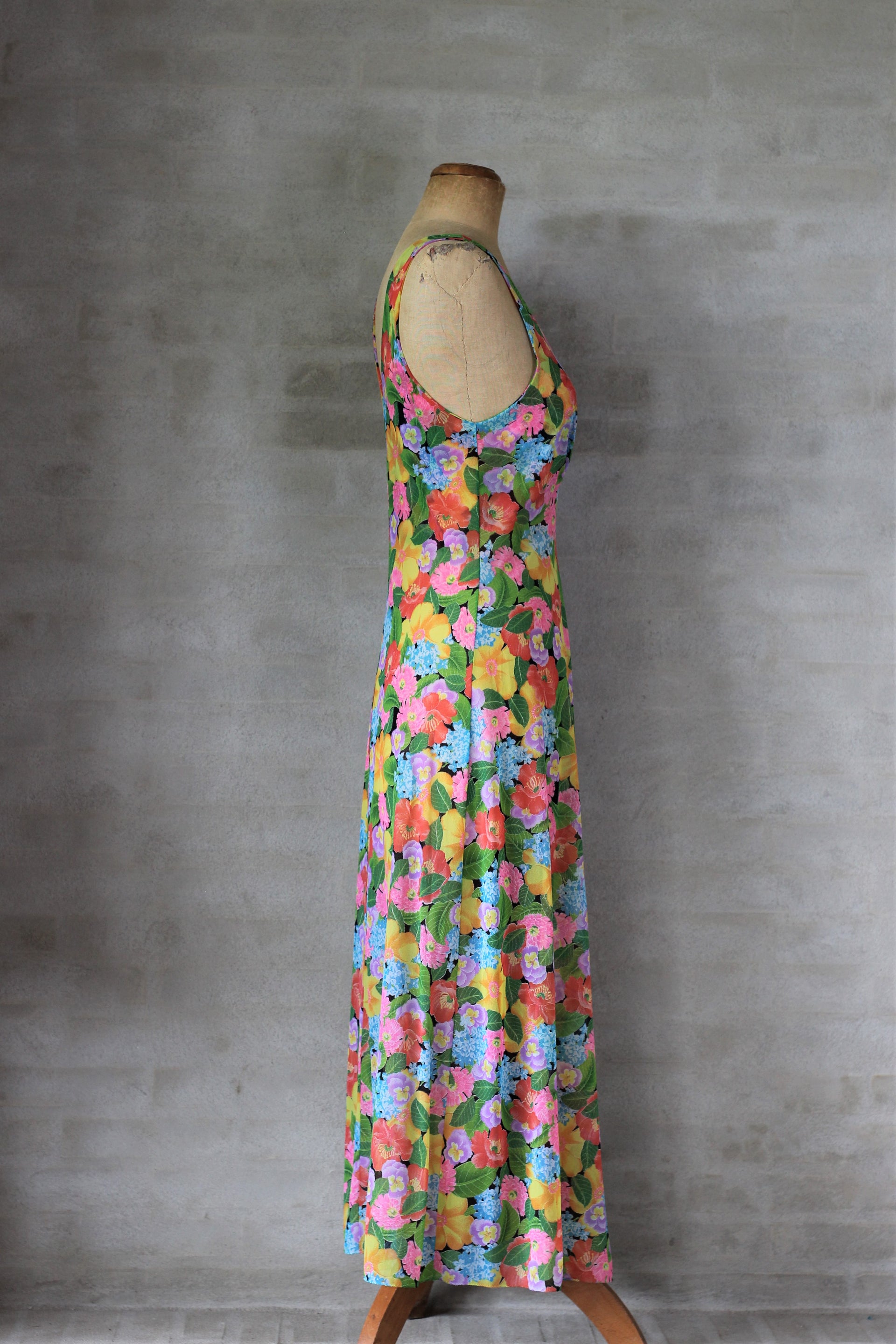 1990s Colorful Sheer Maxi Dress With Flowers//Size S/M            D5