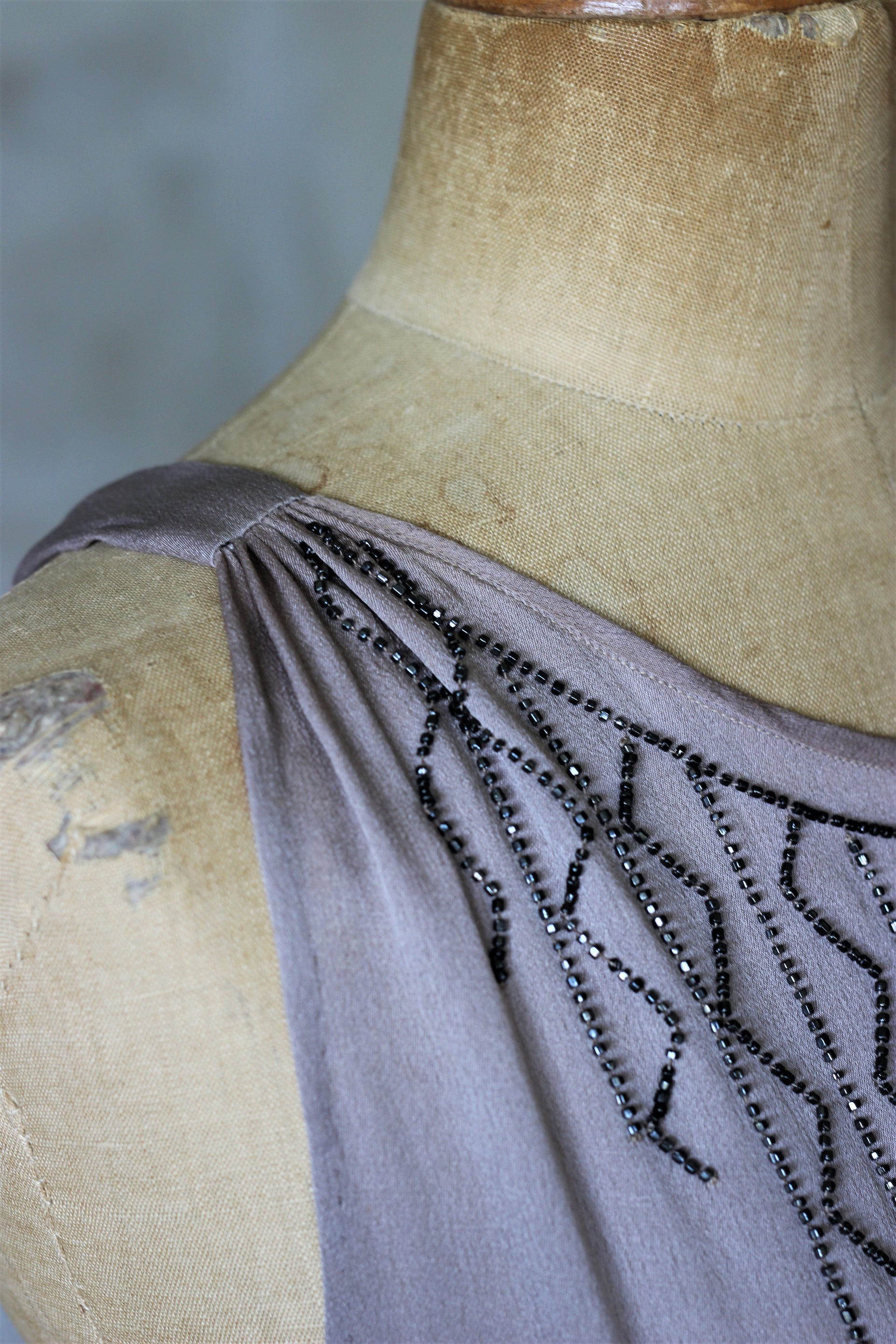 1920s Grey Silk Dress with Glass Beads