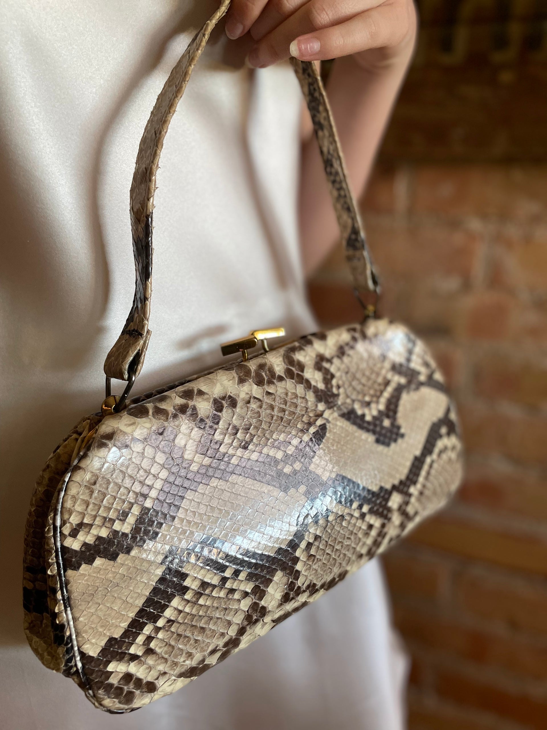 1950s Snake Skin/Leather Top Handle Bag