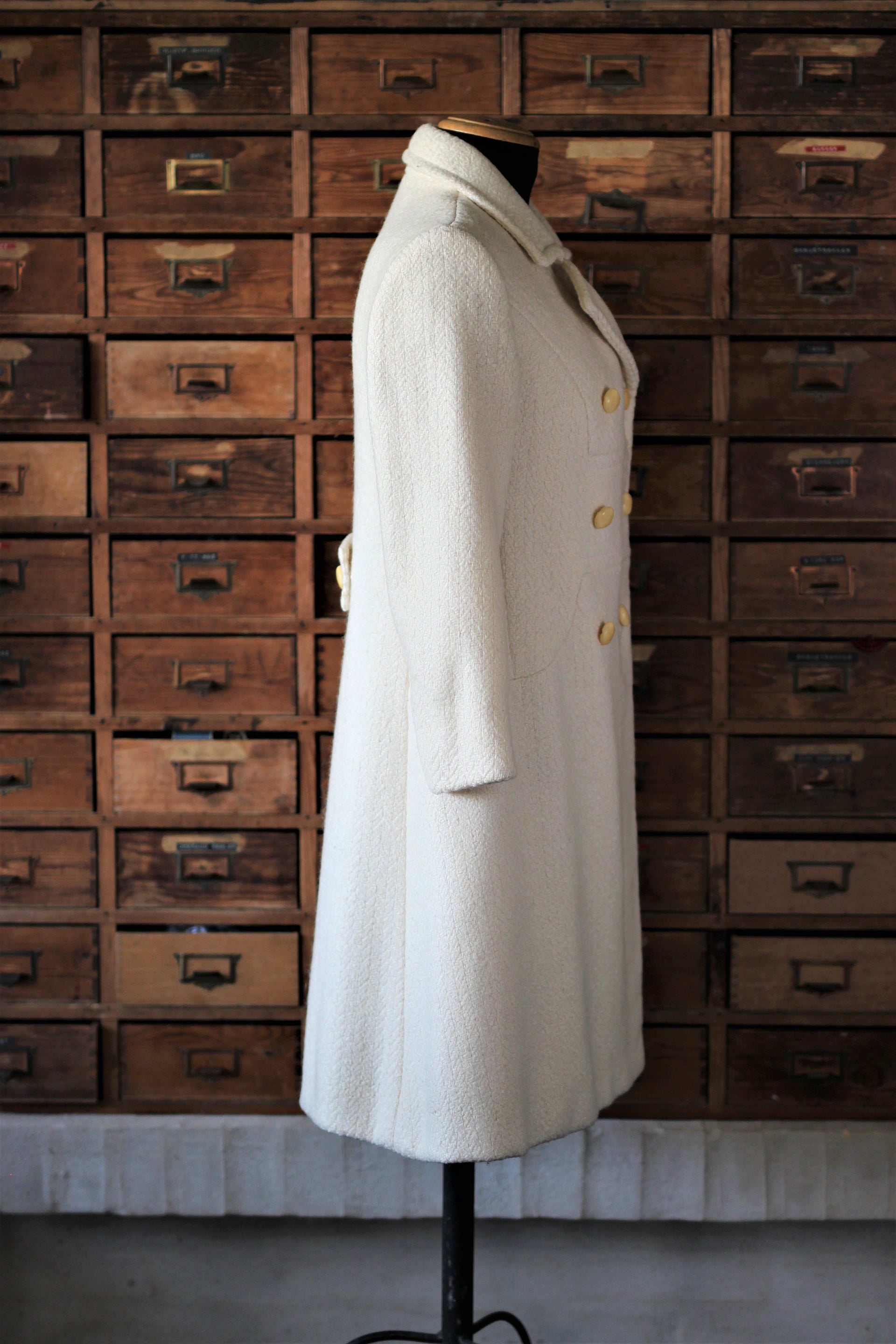 1960s Light Beige Tailored Wool Coat//Size M/L
