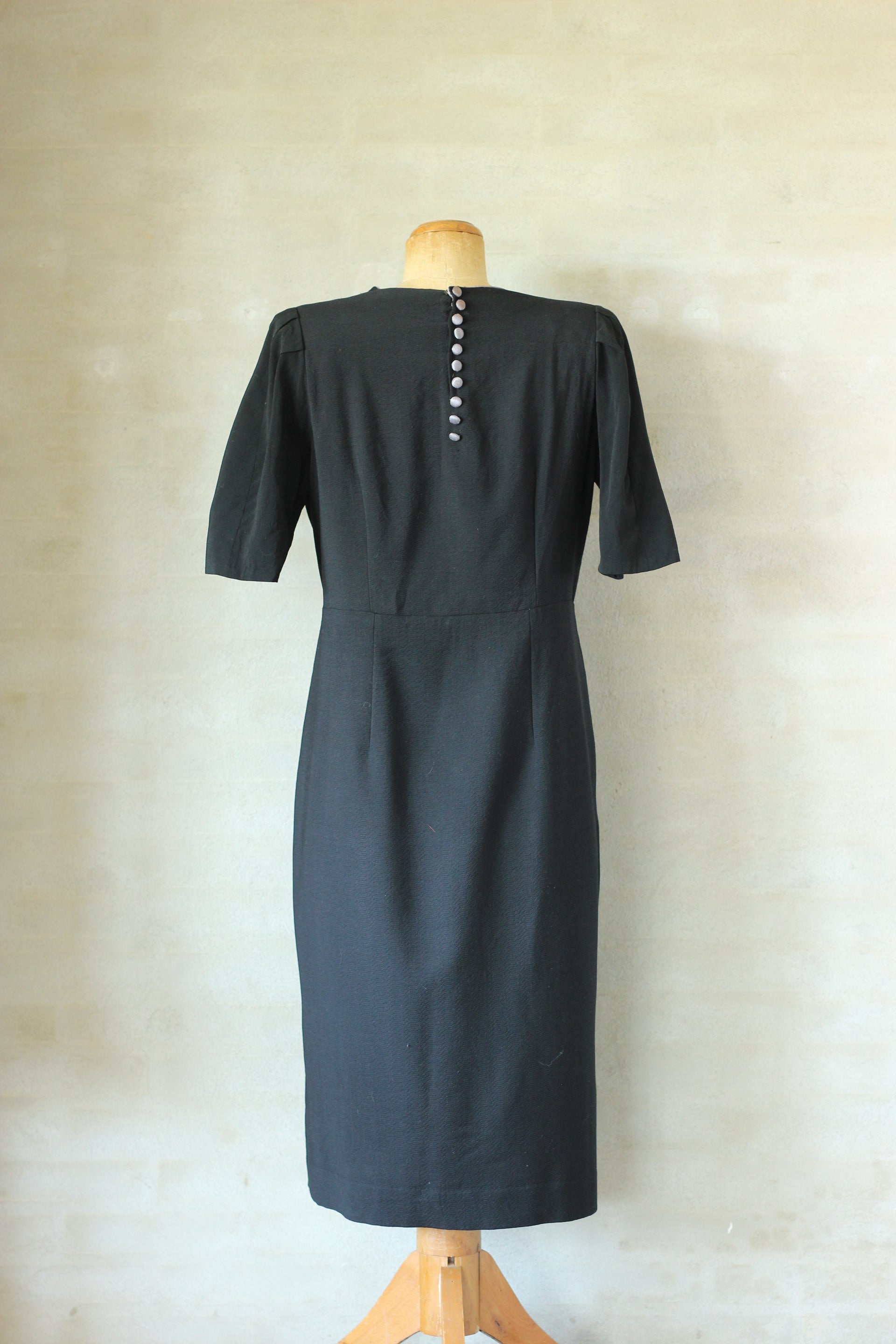 1940s Black Wool Crepe Dress //Size M/L