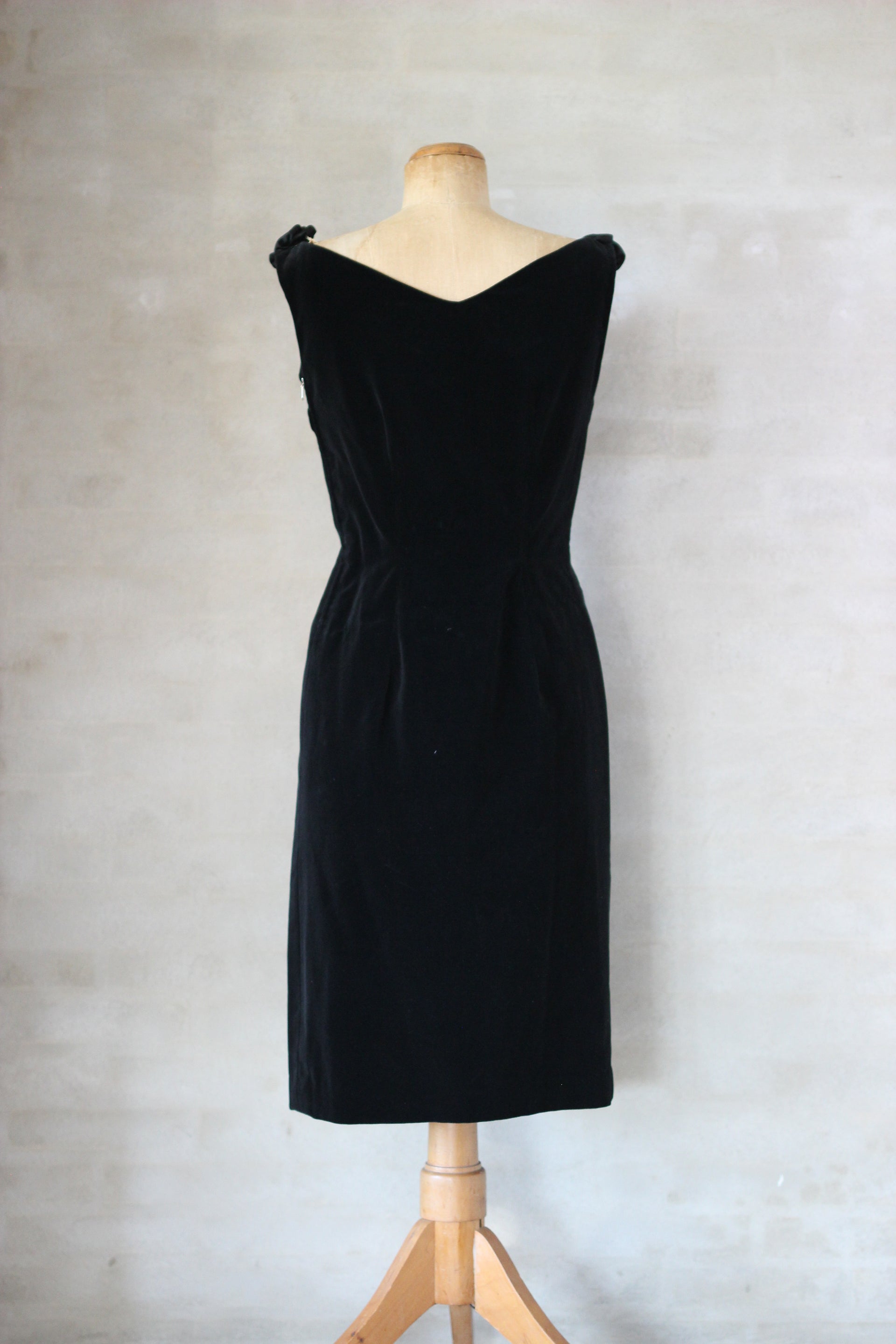1960s Vintage Black Velvet Dress/Magasin//Size M