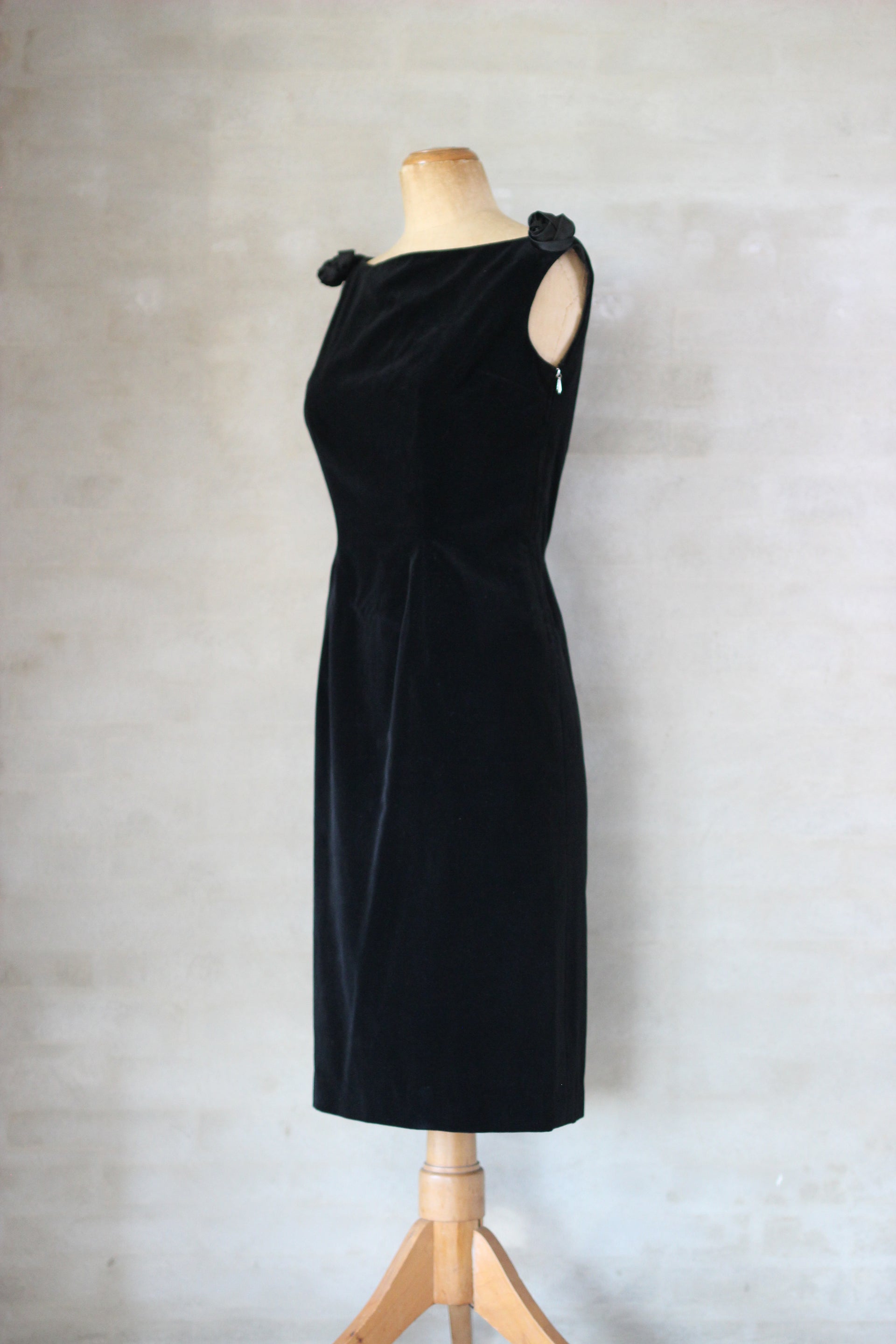 1960s Vintage Black Velvet Dress/Magasin//Size M