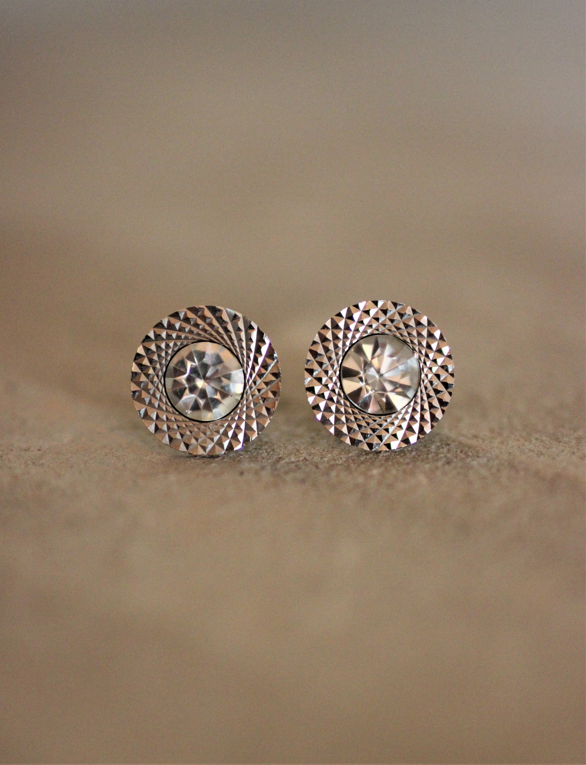 1970s Metal Cufflinks with cut Glass